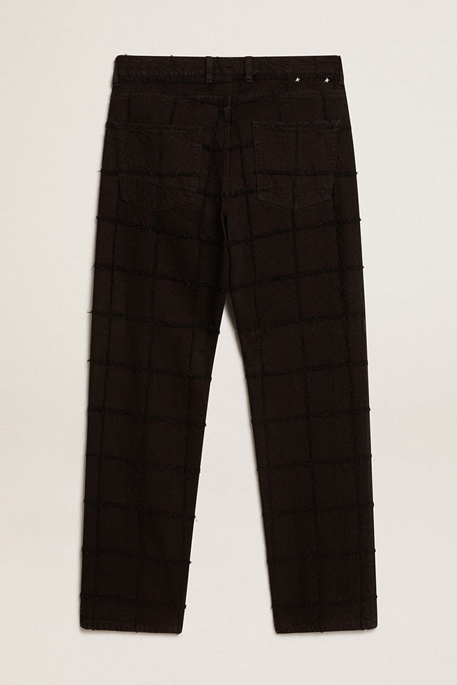 Golden Goose - Pantalone in cotone di colore nero con motivo a quadri effetto 3D in 