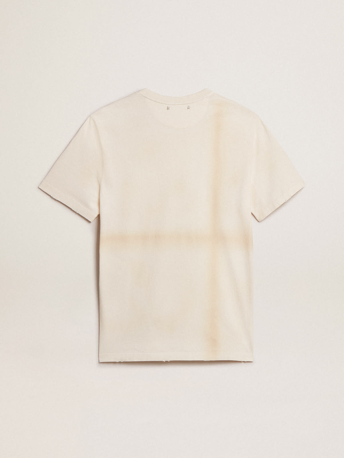 Golden Goose - Aged white cotton T-shirt with lettering on the pocket in 