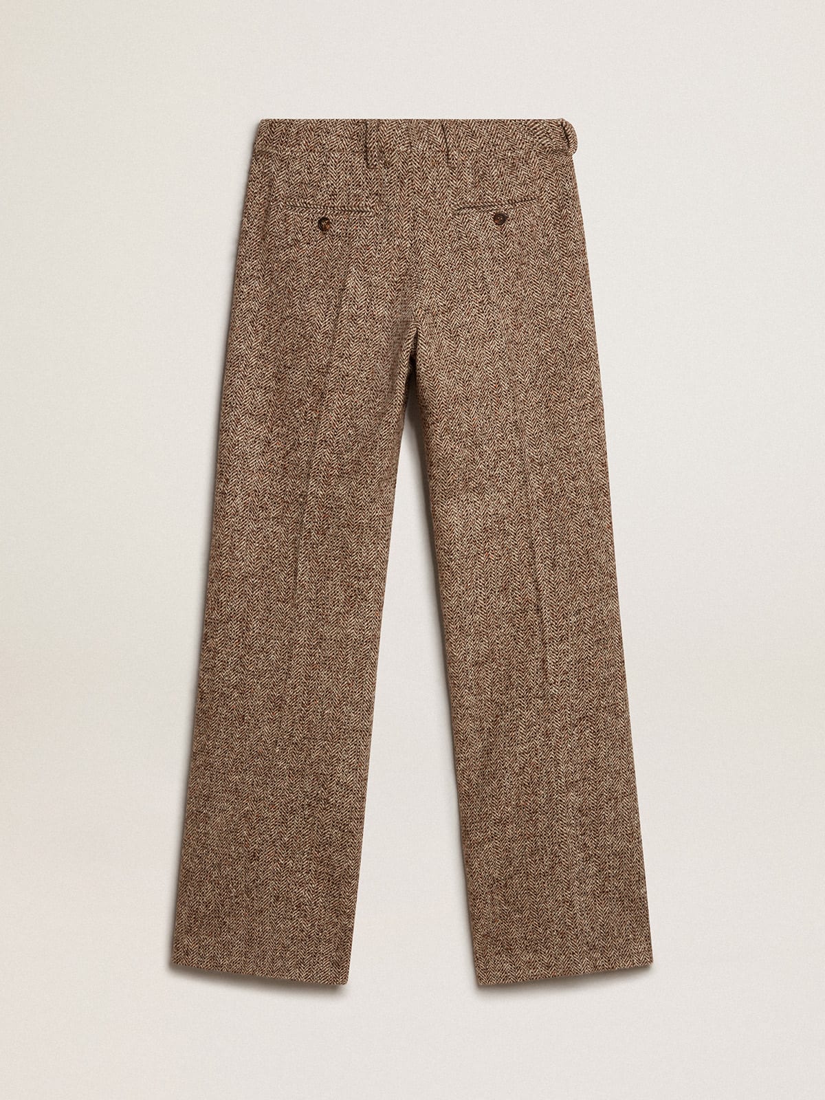 Golden Goose - Women’s pants in beige and brown wool and silk blend fabric in 