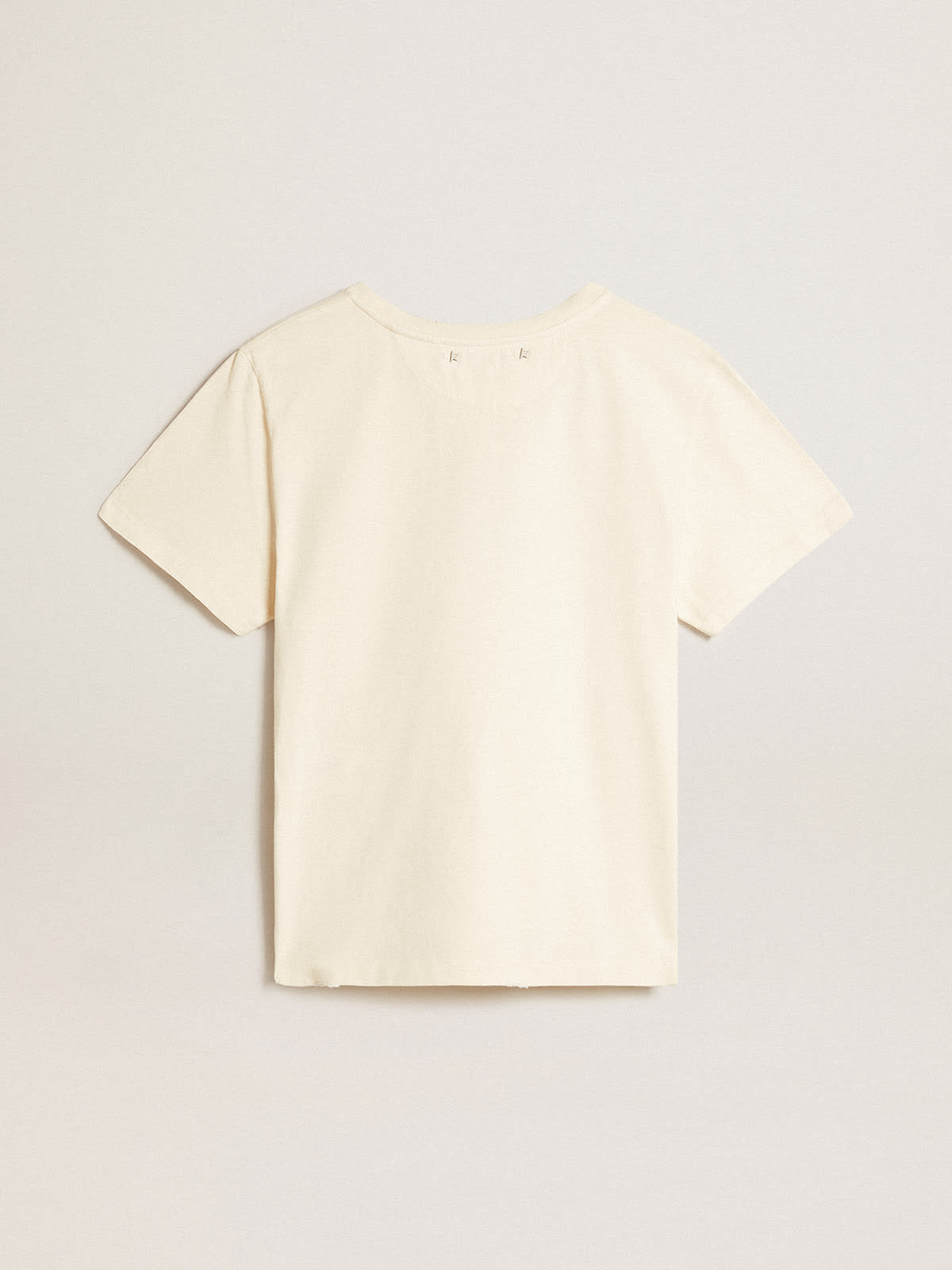 Golden Goose - T-Shirt aus Baumwolle in Lived-in-White mit Aufdruck auf der Vorderseite in 