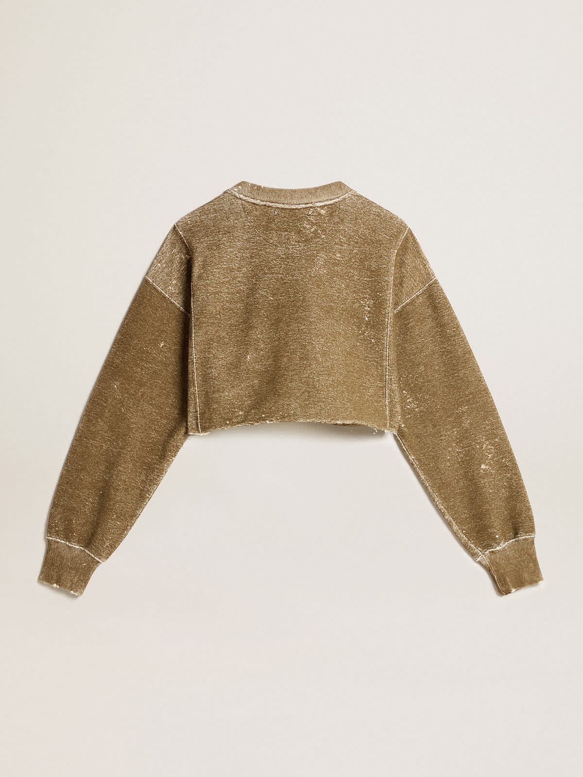 Golden Goose - Sweat-shirt cropped en coton couleur hêtre effet vintage in 