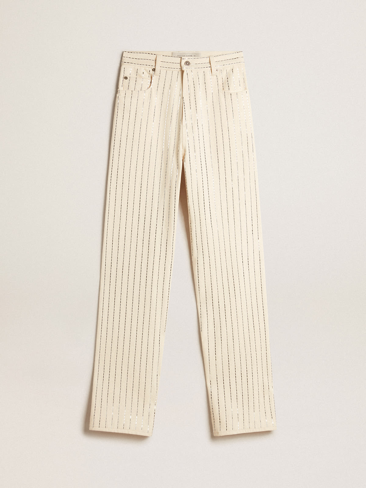 Golden Goose - White pants with baguette-shaped studs in 