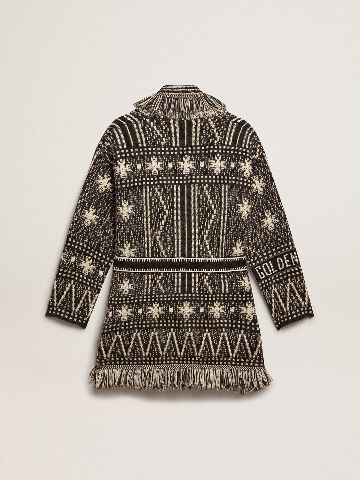 Cardigan with belt and dark gray Fair Isle pattern | Golden Goose