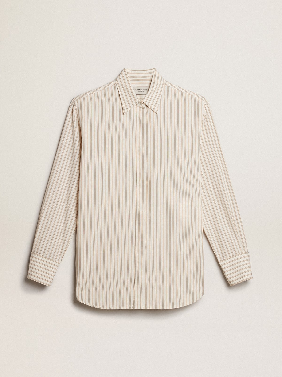 Gold and store white striped shirt