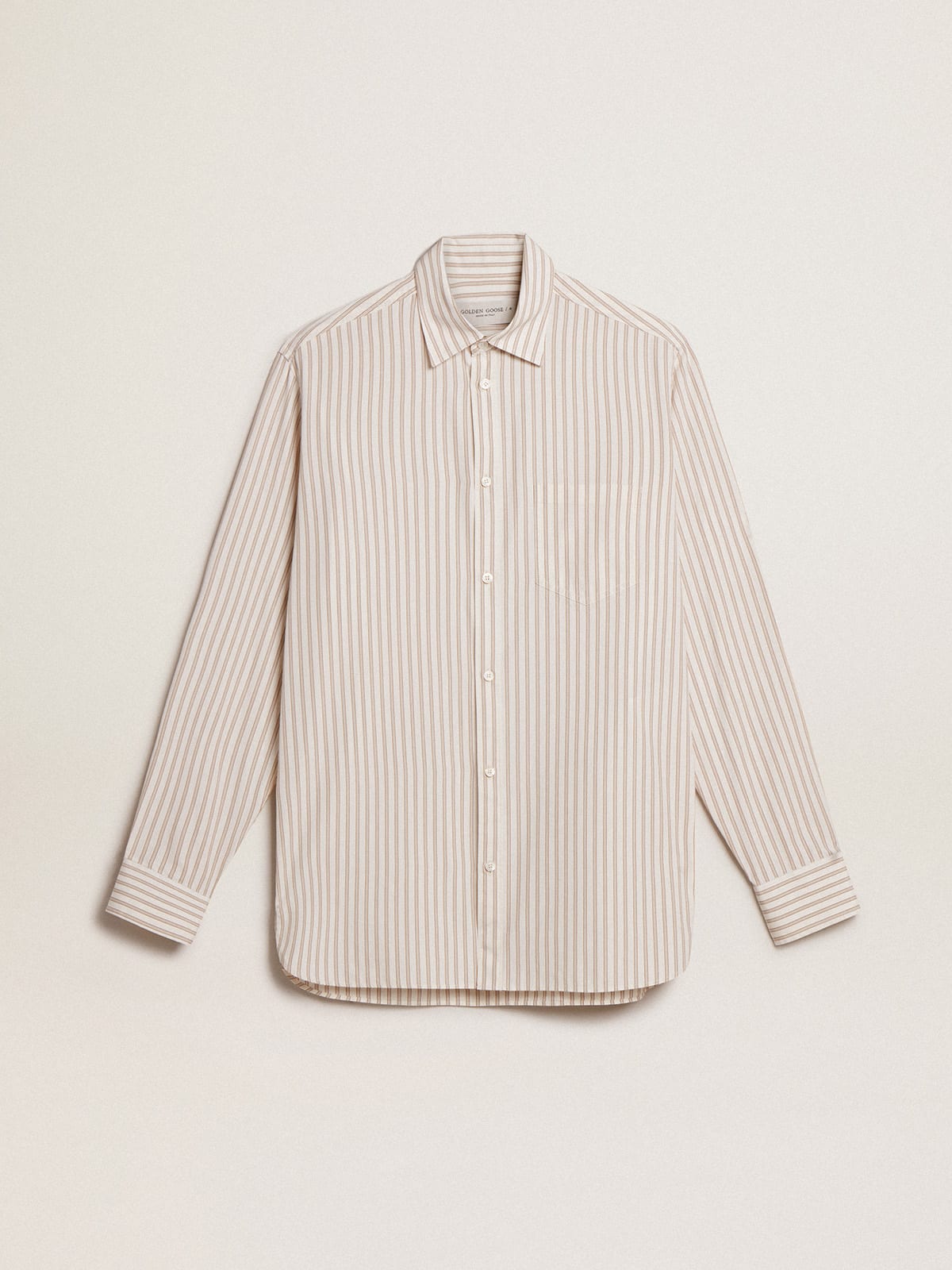 Golden Goose - Men’s white cotton shirt with beige stripes in 