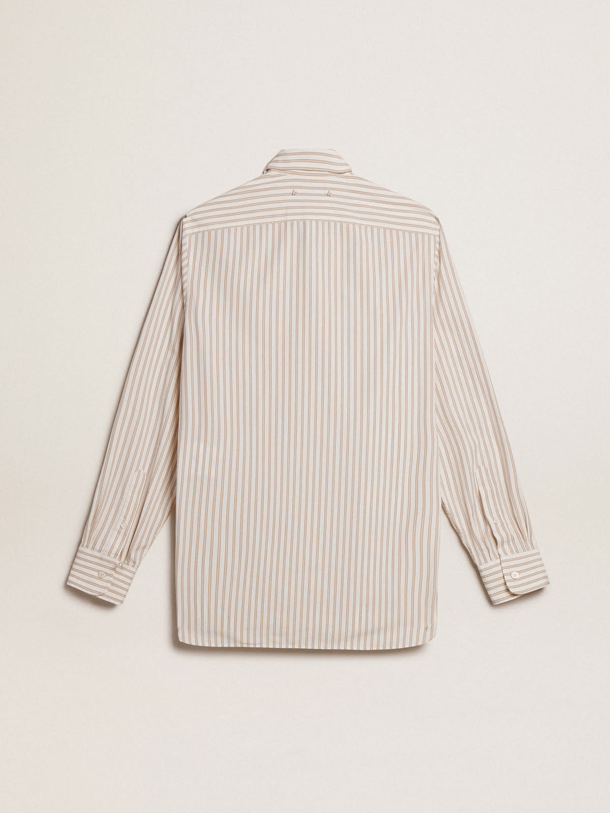 Men's white cotton shirt with beige stripes | Golden Goose