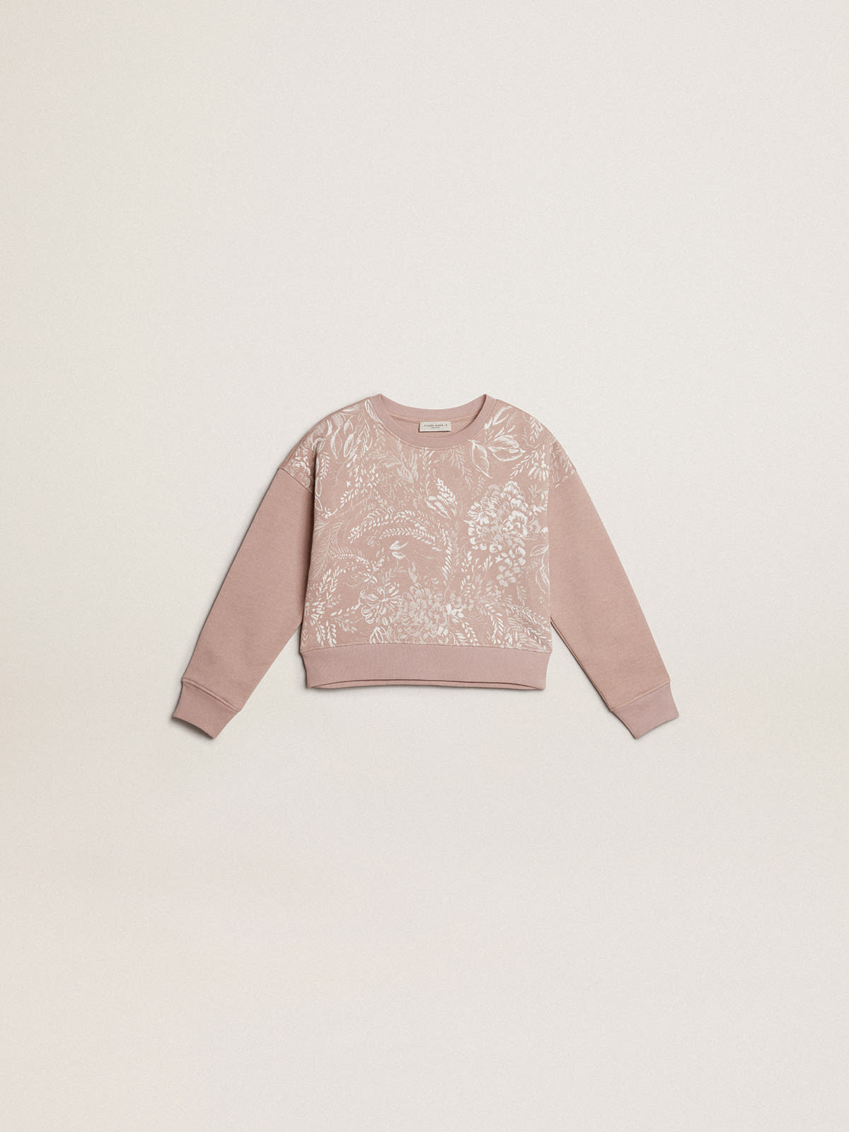 Golden Goose - Cropped sweatshirt in pink cotton with toile de jouy print  in 