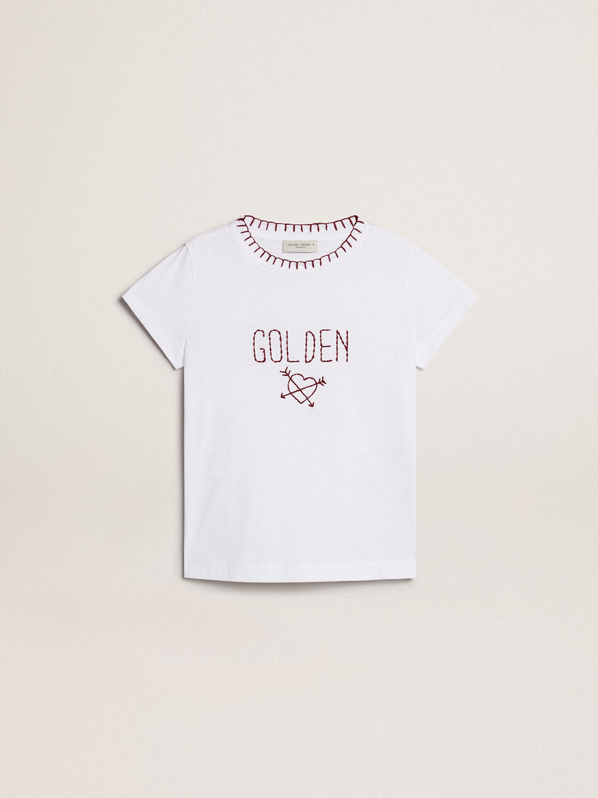 Golden Goose - Tシャツ ガールズ コットン（ホワイト） ハンドエンブロイダリー in 