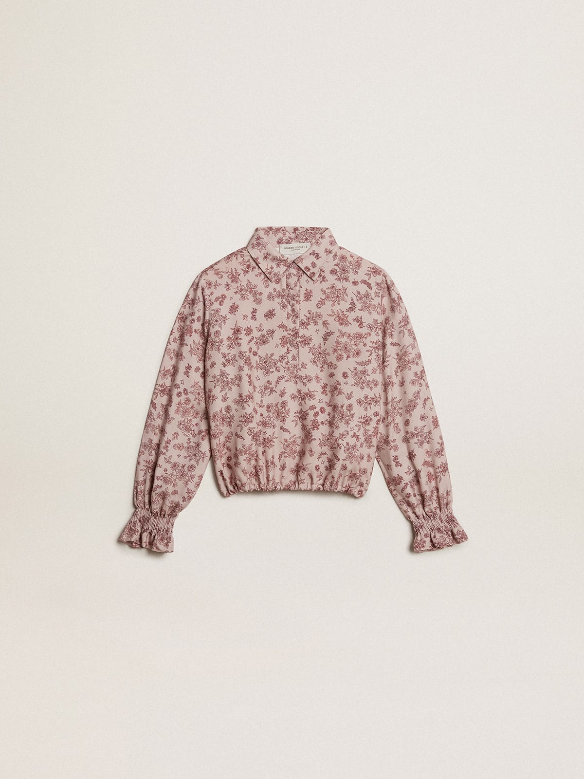 Golden Goose - Polo shirt in powder-pink viscose with floral print in 