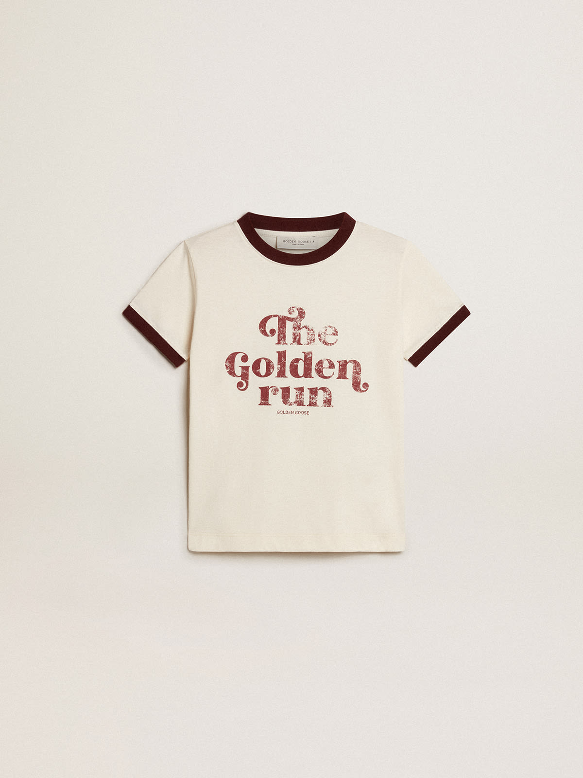 Boys' white cotton T-shirt with faded print at the center