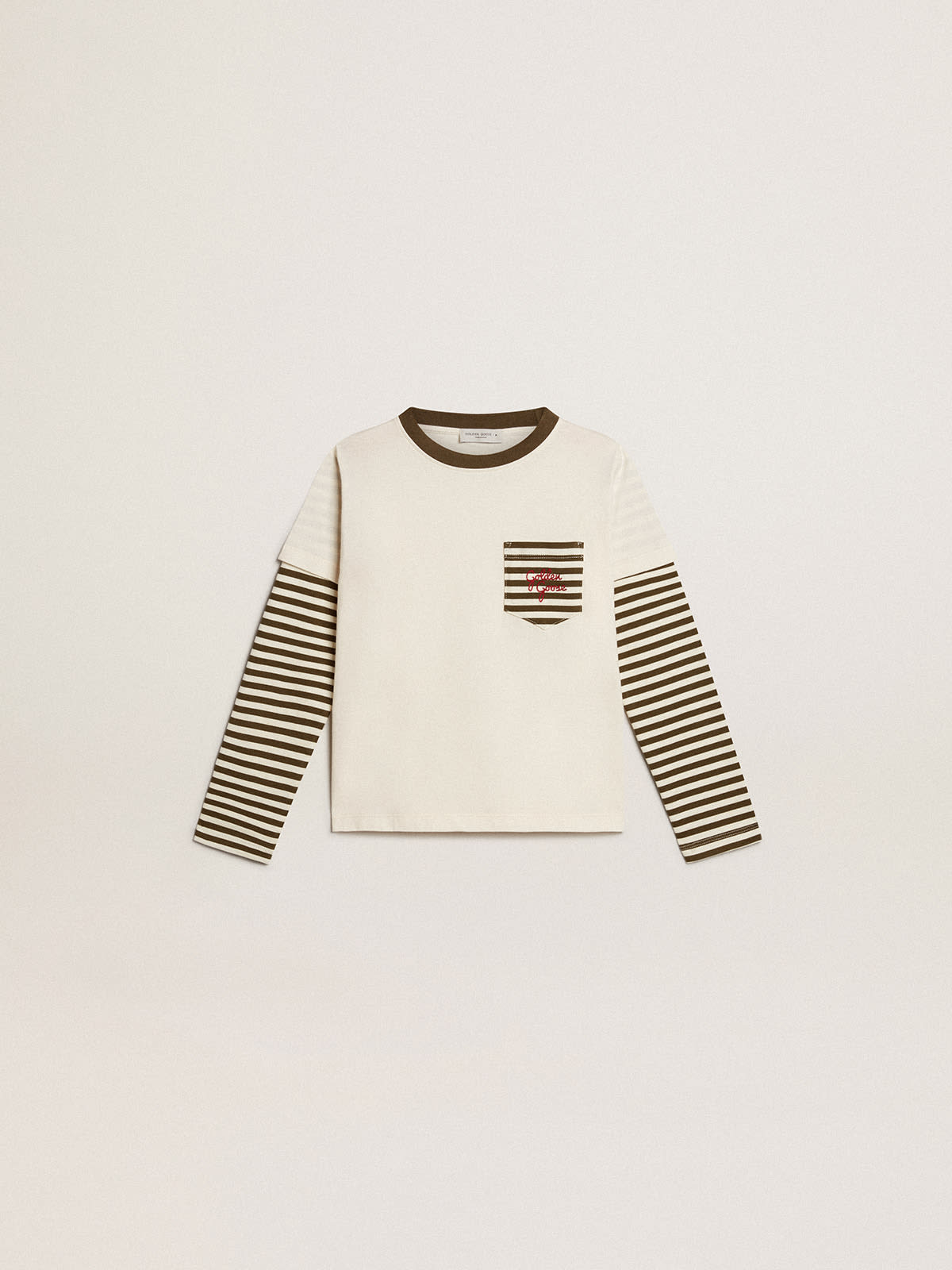 Boys’ double-sleeve T-shirt in striped cotton