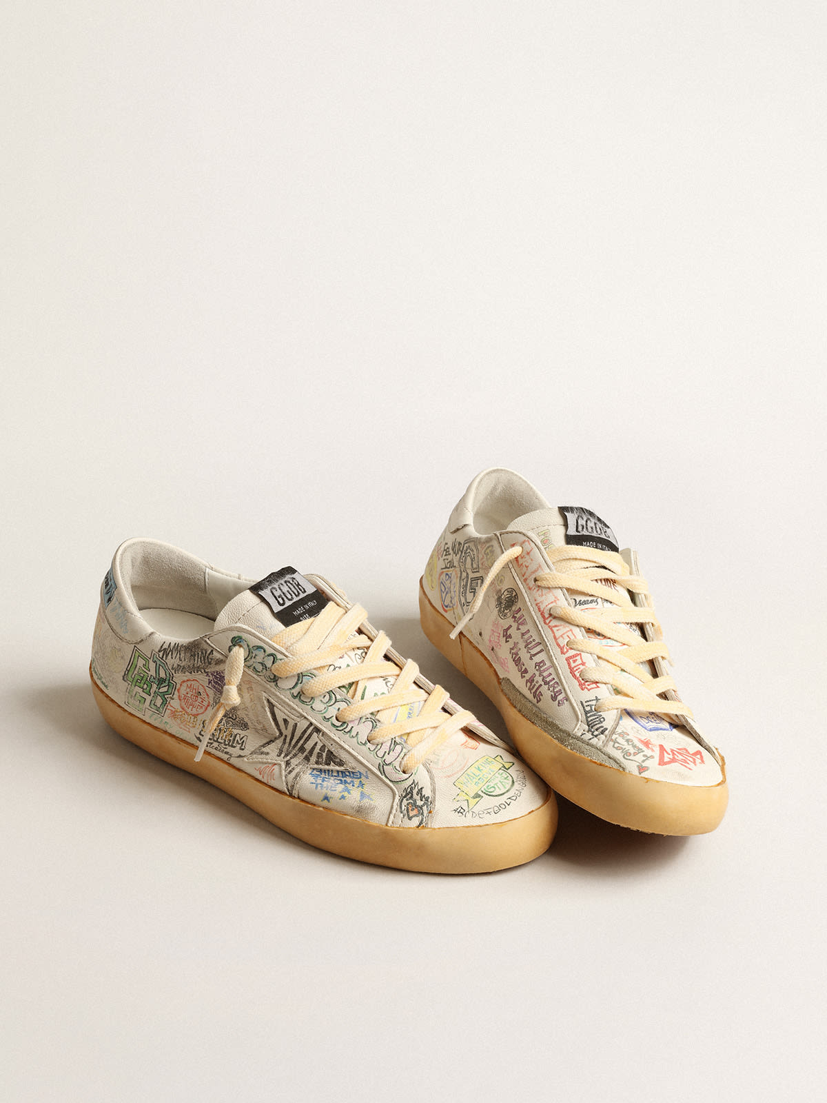 Super-Star in white nappa with all-over multicolor graffiti | Golden Goose