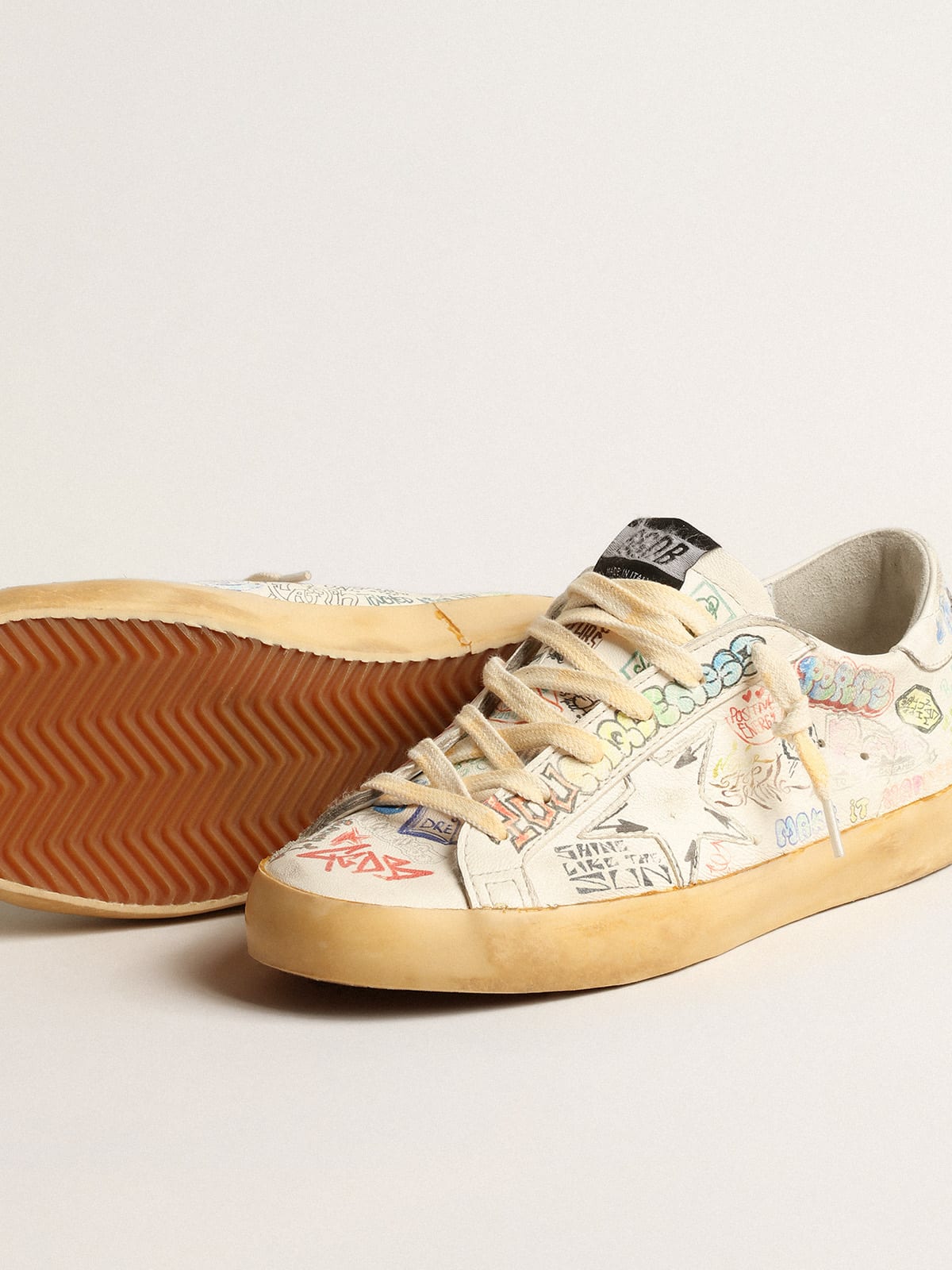 Super-Star in white nappa with all-over multicolor graffiti | Golden Goose