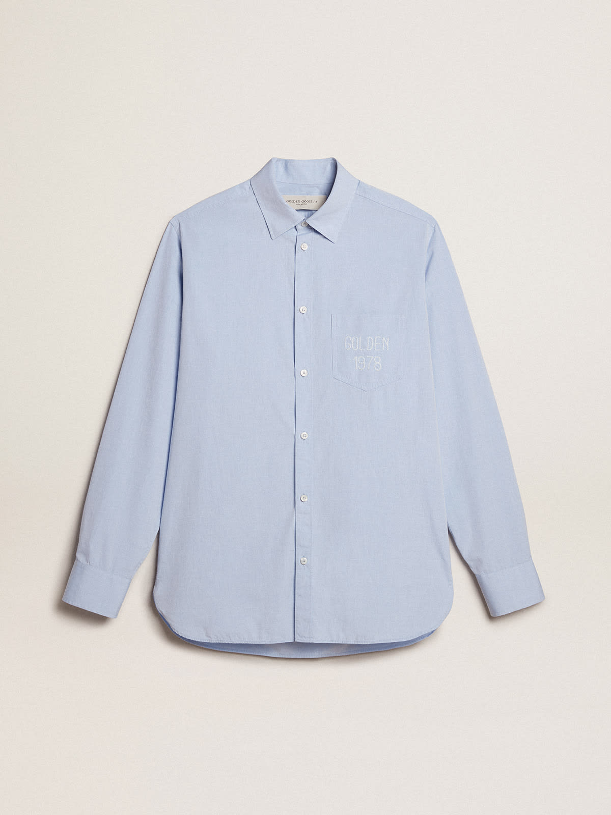 Golden Goose - Baby-blue cotton shirt with embroidered pocket in 