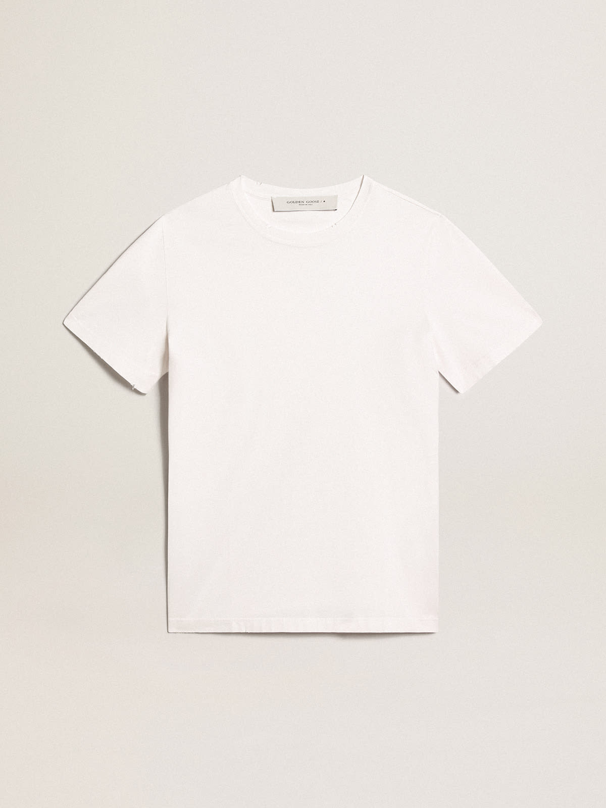 Golden Goose - Men's white T-shirt with distressed treatment in 