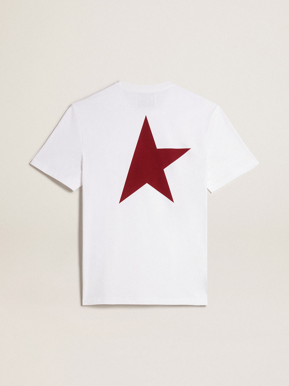 Golden Goose - Men's white T-shirt with contrasting burgundy logo and star in 