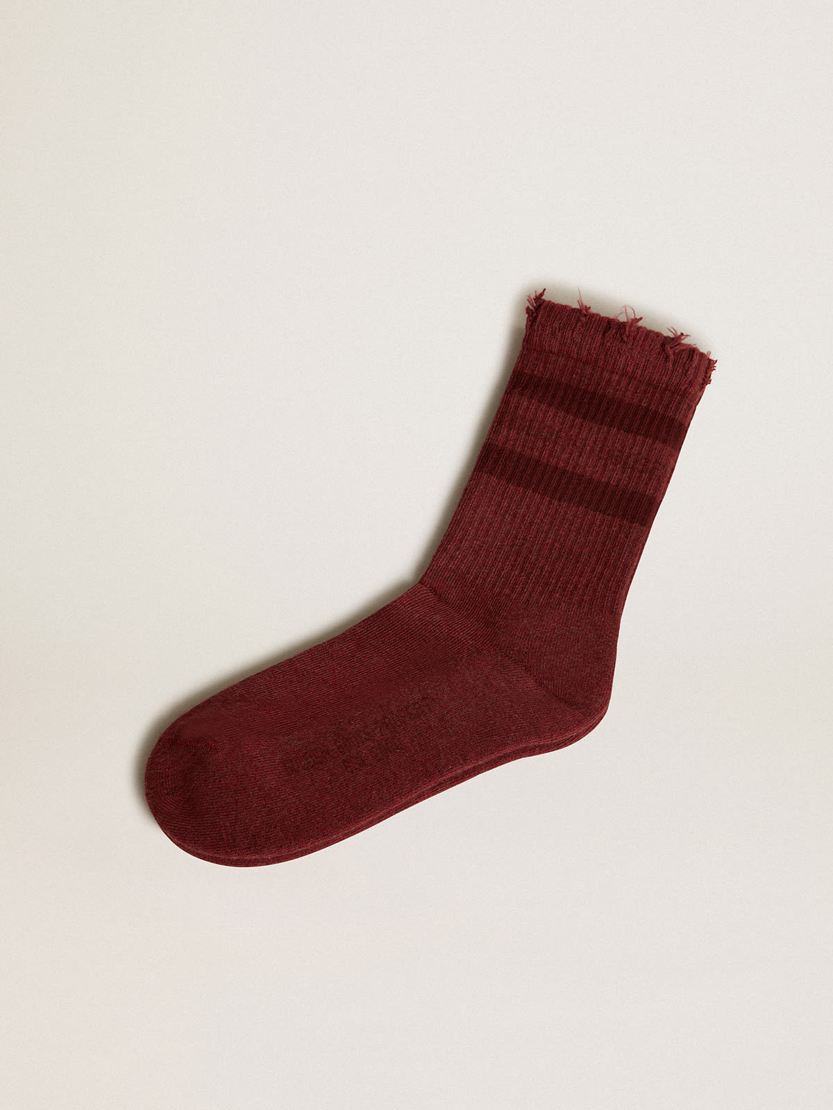 Golden Goose - Burgundy socks with distressed details and tone-on-tone stripes in 