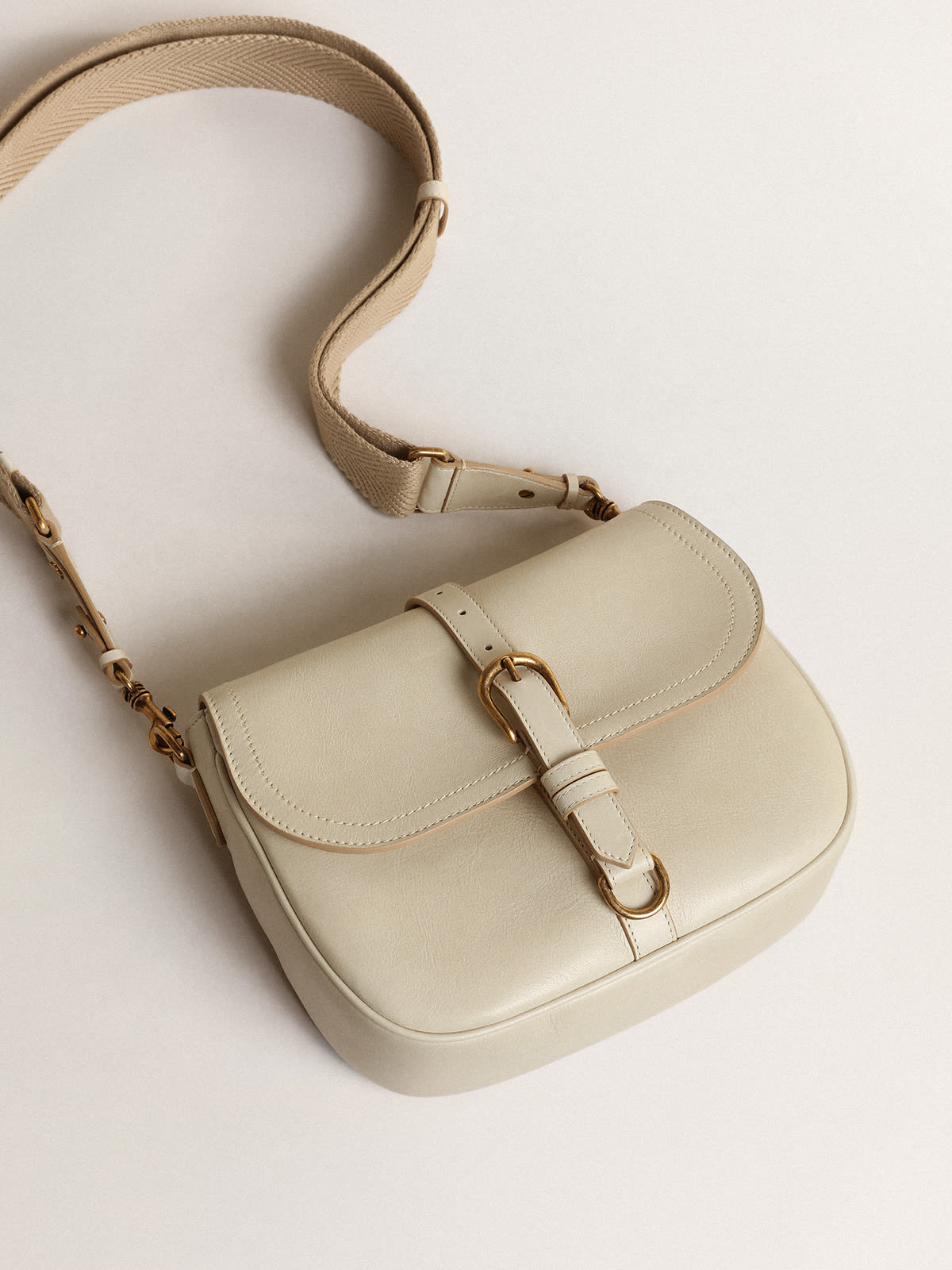 Medium Sally Bag in porcelain leather with buckle and contrasting shoulder  strap