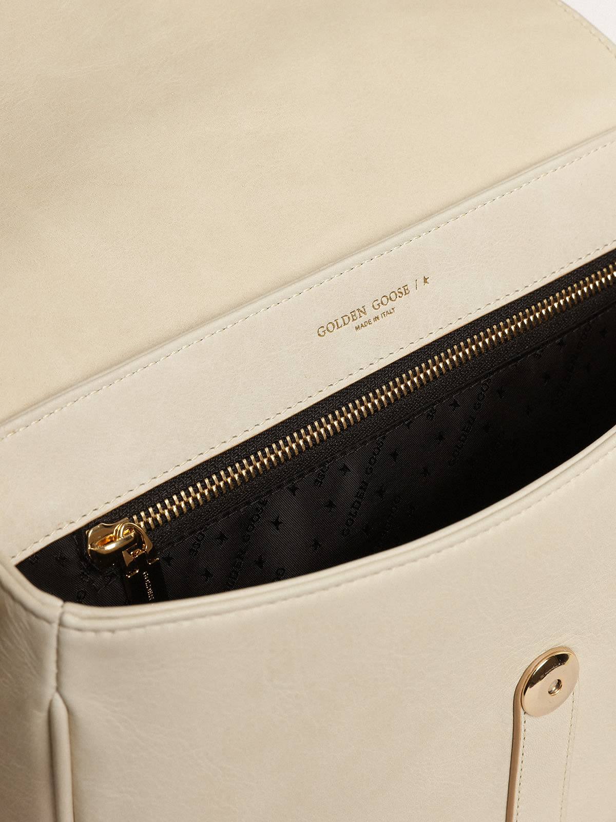 Golden Goose - Medium Sally Bag in porcelain leather with buckle and contrasting shoulder strap in 