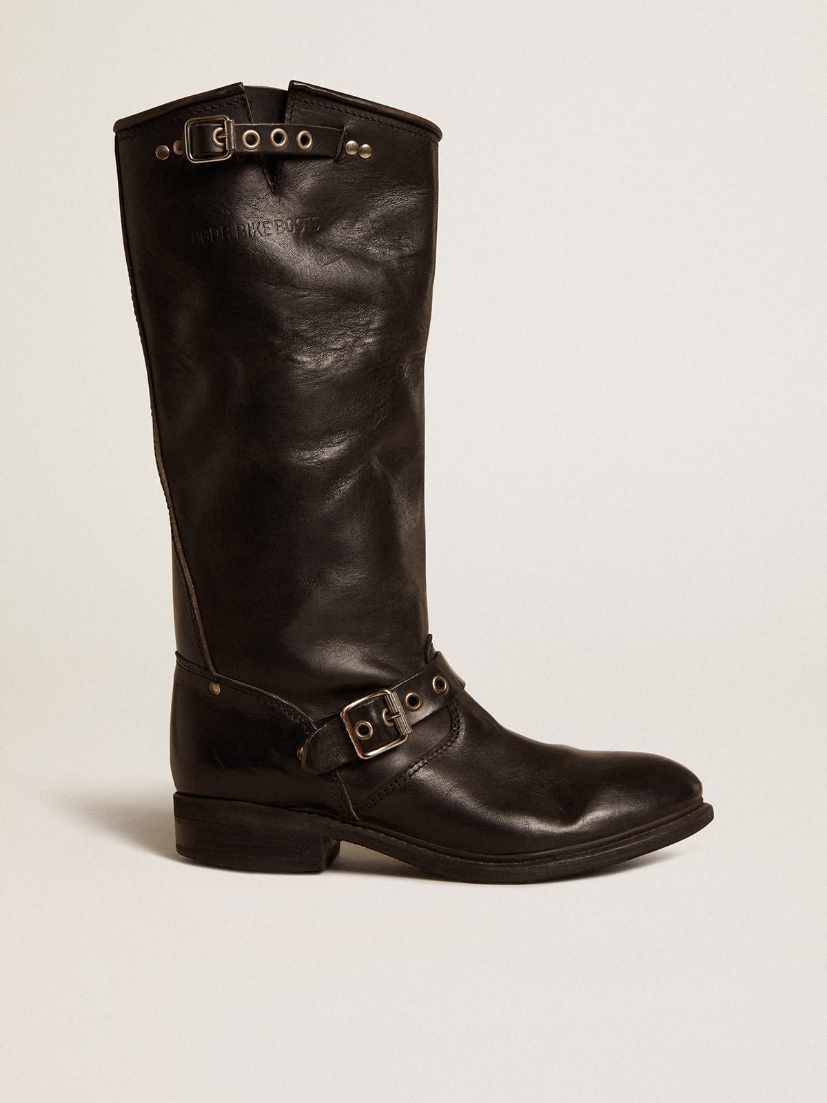 Golden Goose - High Biker boots in black leather with silver studs and buckles in 