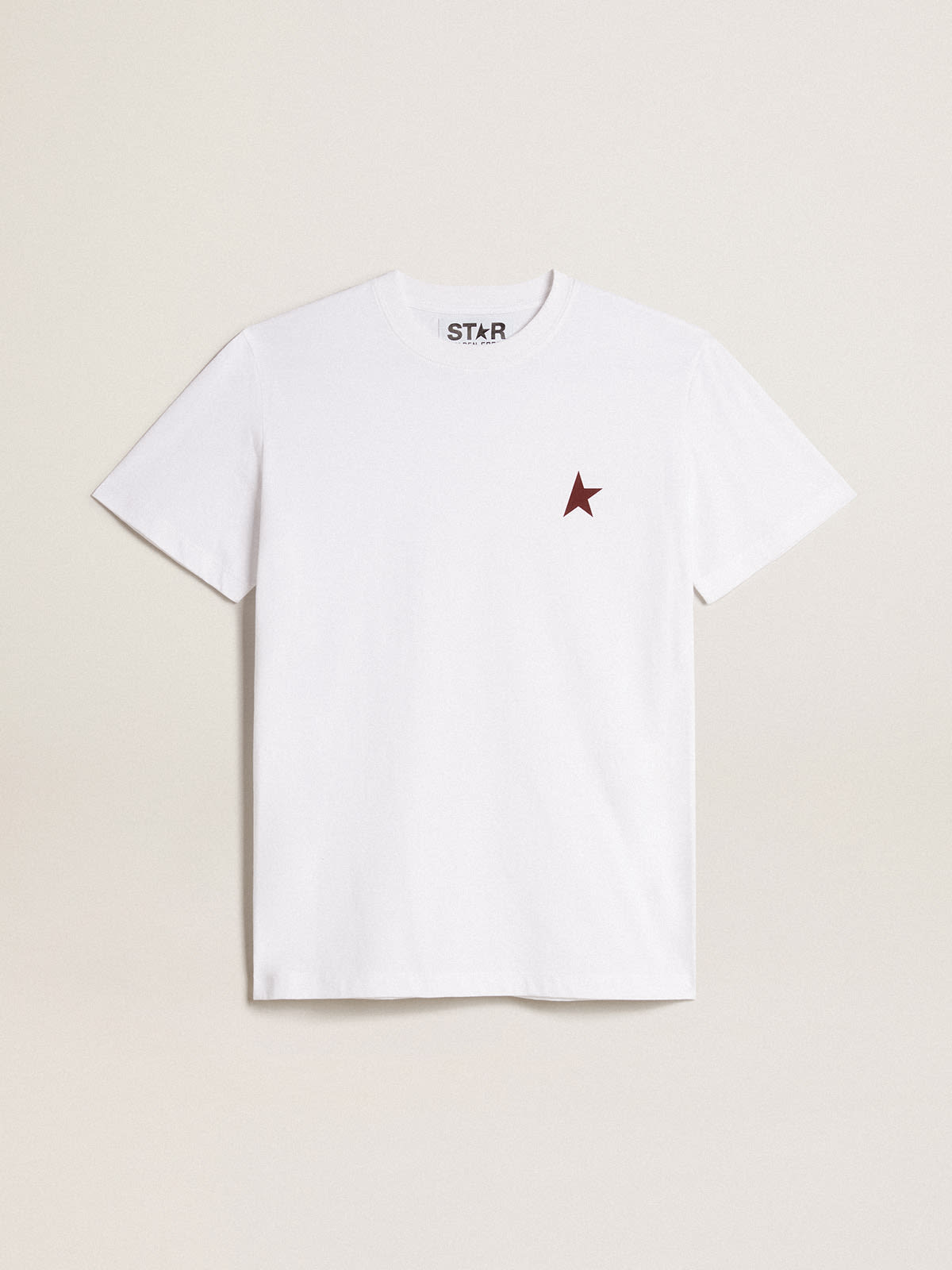 Golden Goose - Women’s white T-shirt with burgundy star on the front in 