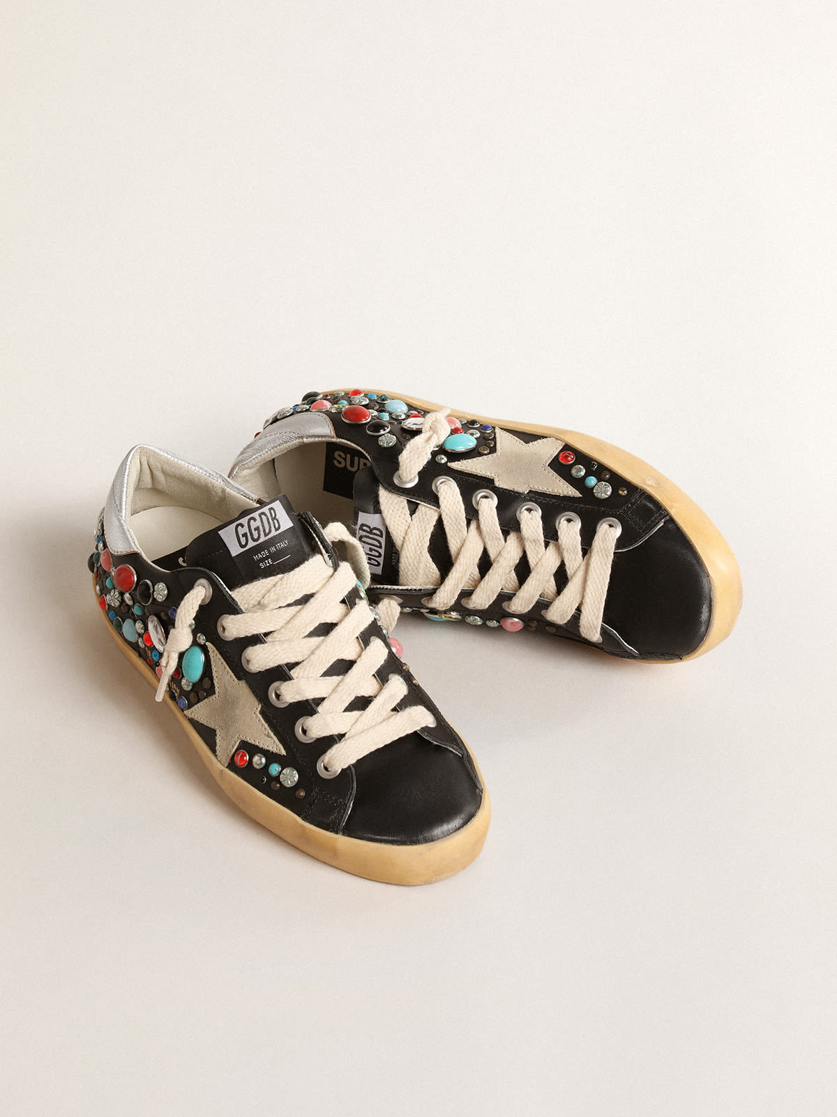 Golden Goose - Super-Star with multicolored studs and beige suede star in 