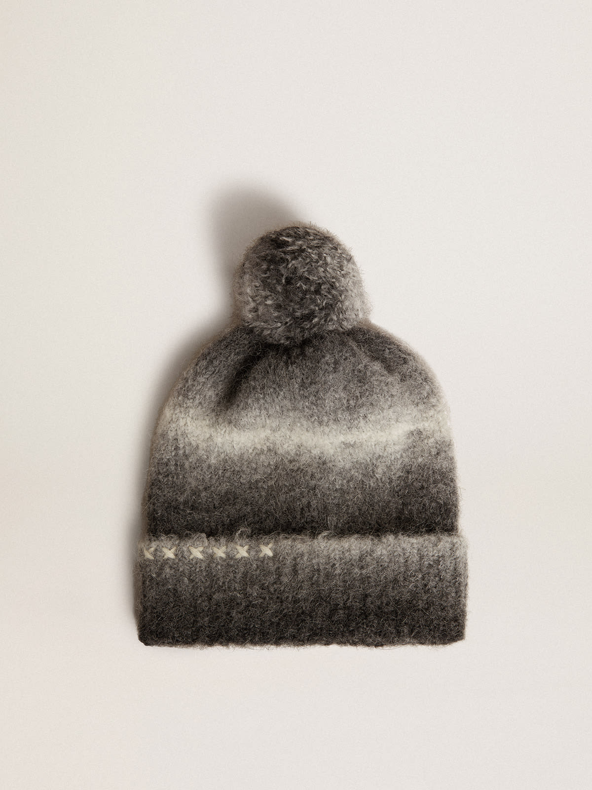 Golden Goose - Black and white wool beanie with pompom in 