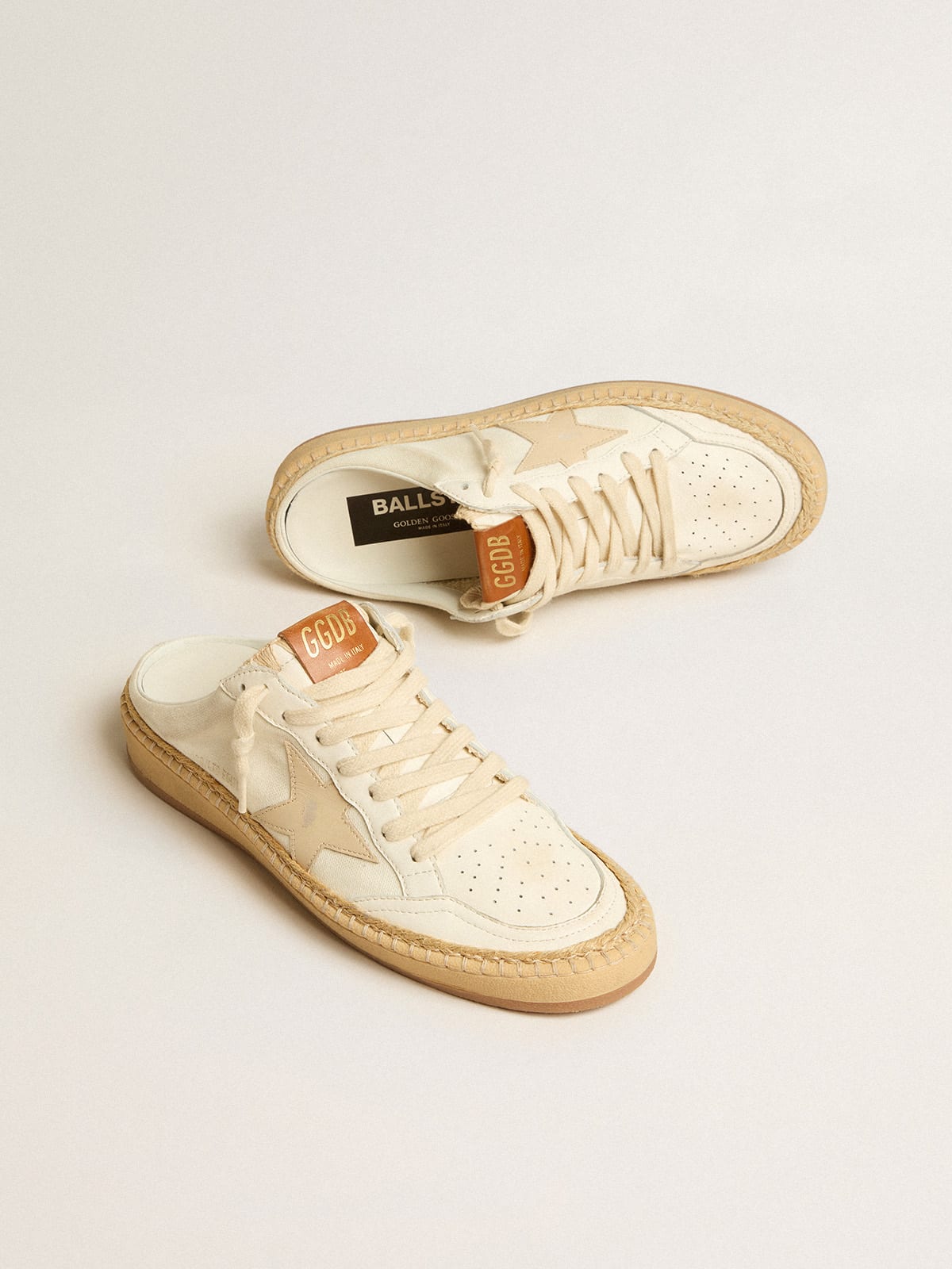 Golden Goose - Ball Star Sabots LTD with beige leather star and raffia trim in 