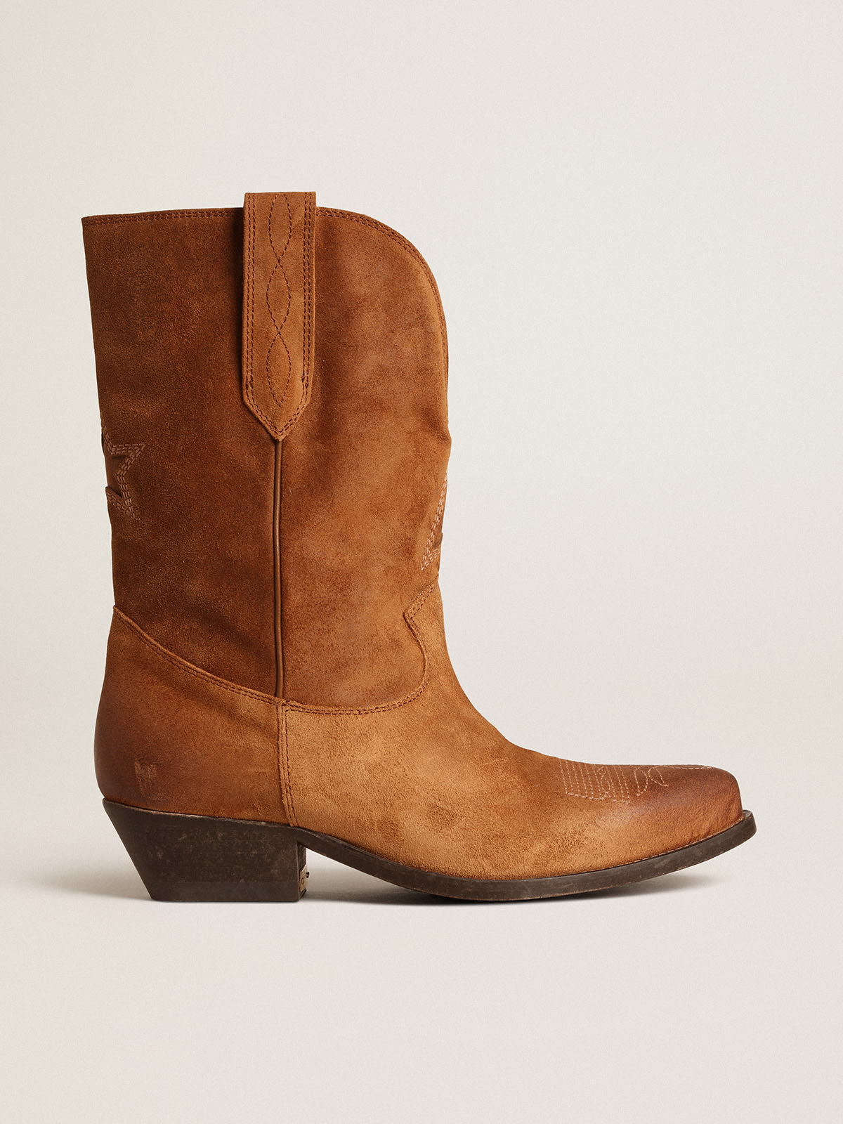 Golden Goose - Low Wish Star boots in cognac-colored suede with inlay star in 