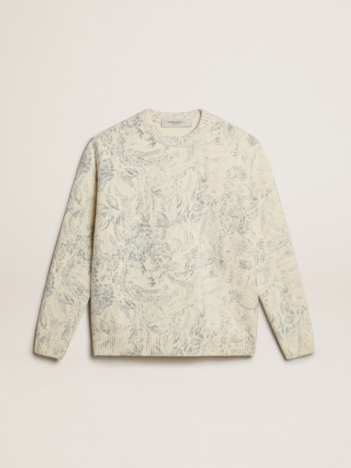 Men's round-neck sweater in wool with all-over toile de jouy