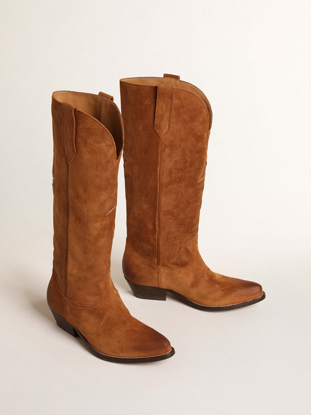 Golden Goose - Wish Star boots in cognac suede with tone-on-tone inlay star in 