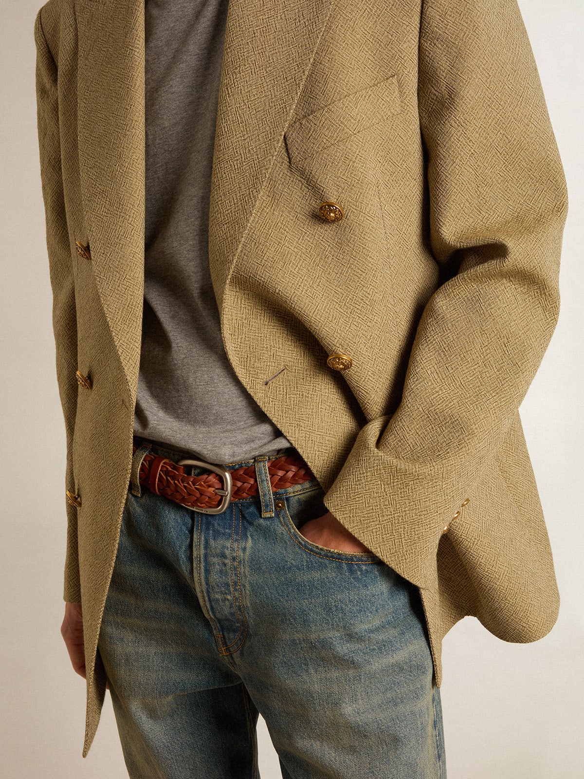 Golden Goose - Blazer doppiopetto in lana da uomo di color faggio chiaro  in 
