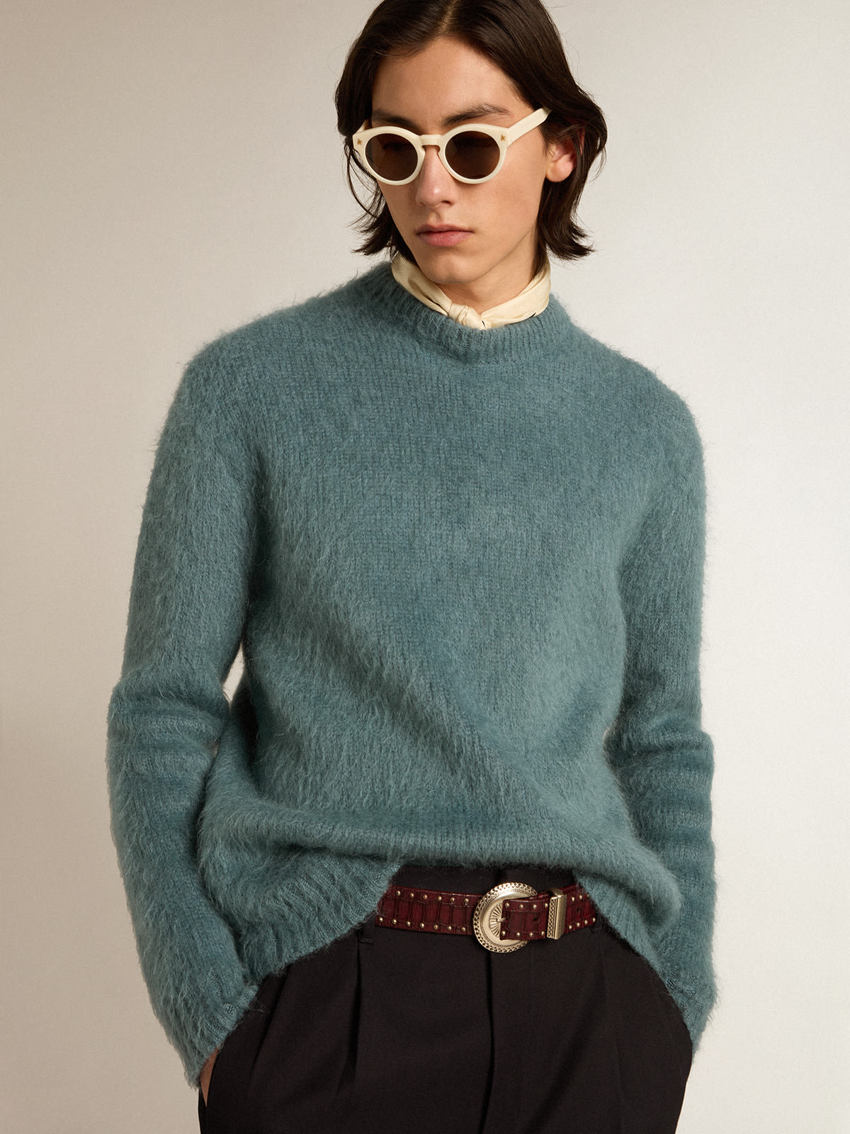 Powder-blue mohair sweater