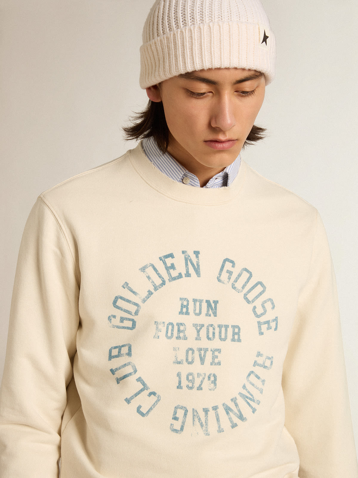 Golden Goose - Aged white cotton sweatshirt in 