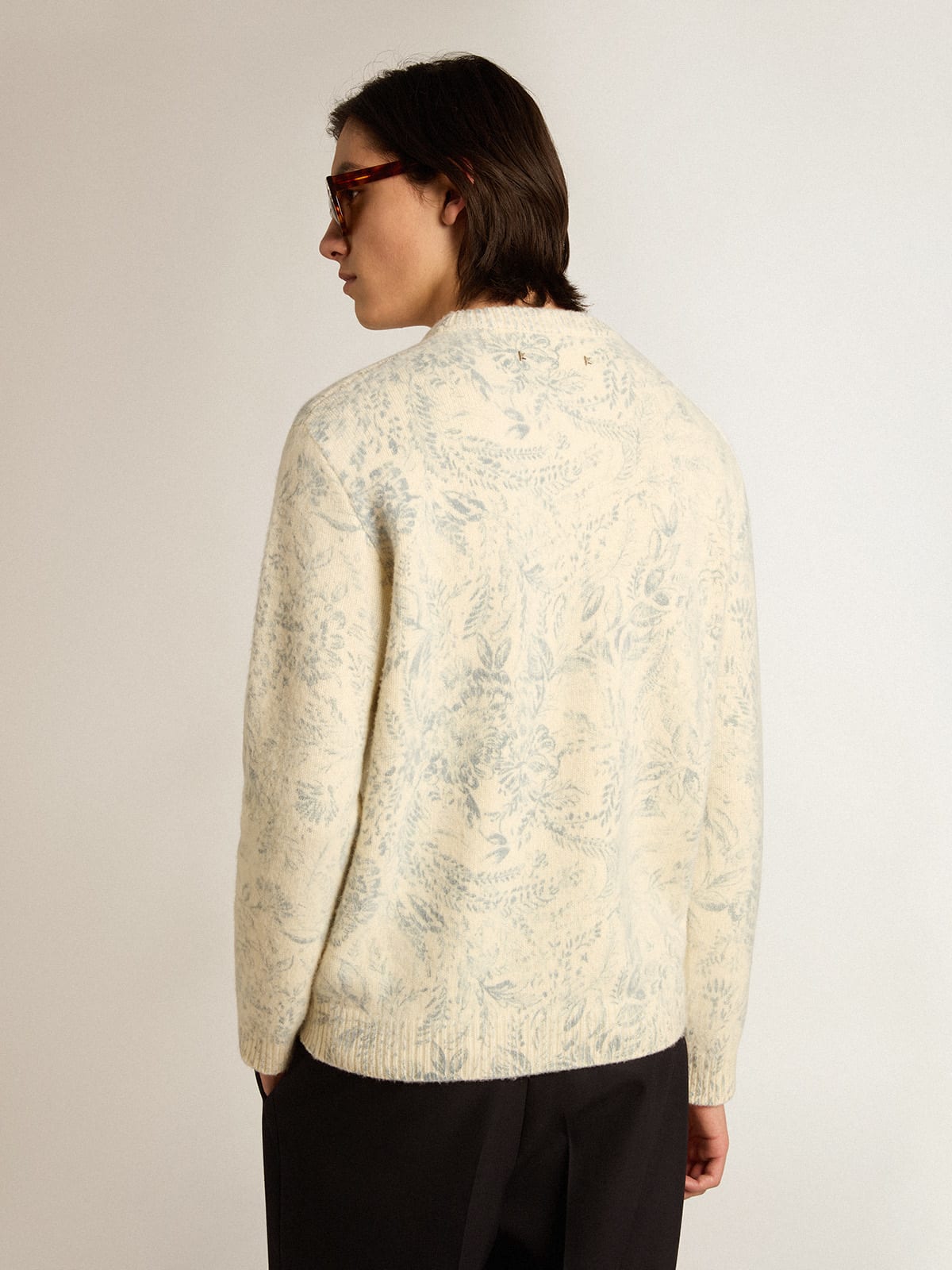 Golden Goose - Men’s round-neck sweater in wool with all-over toile de jouy pattern in 