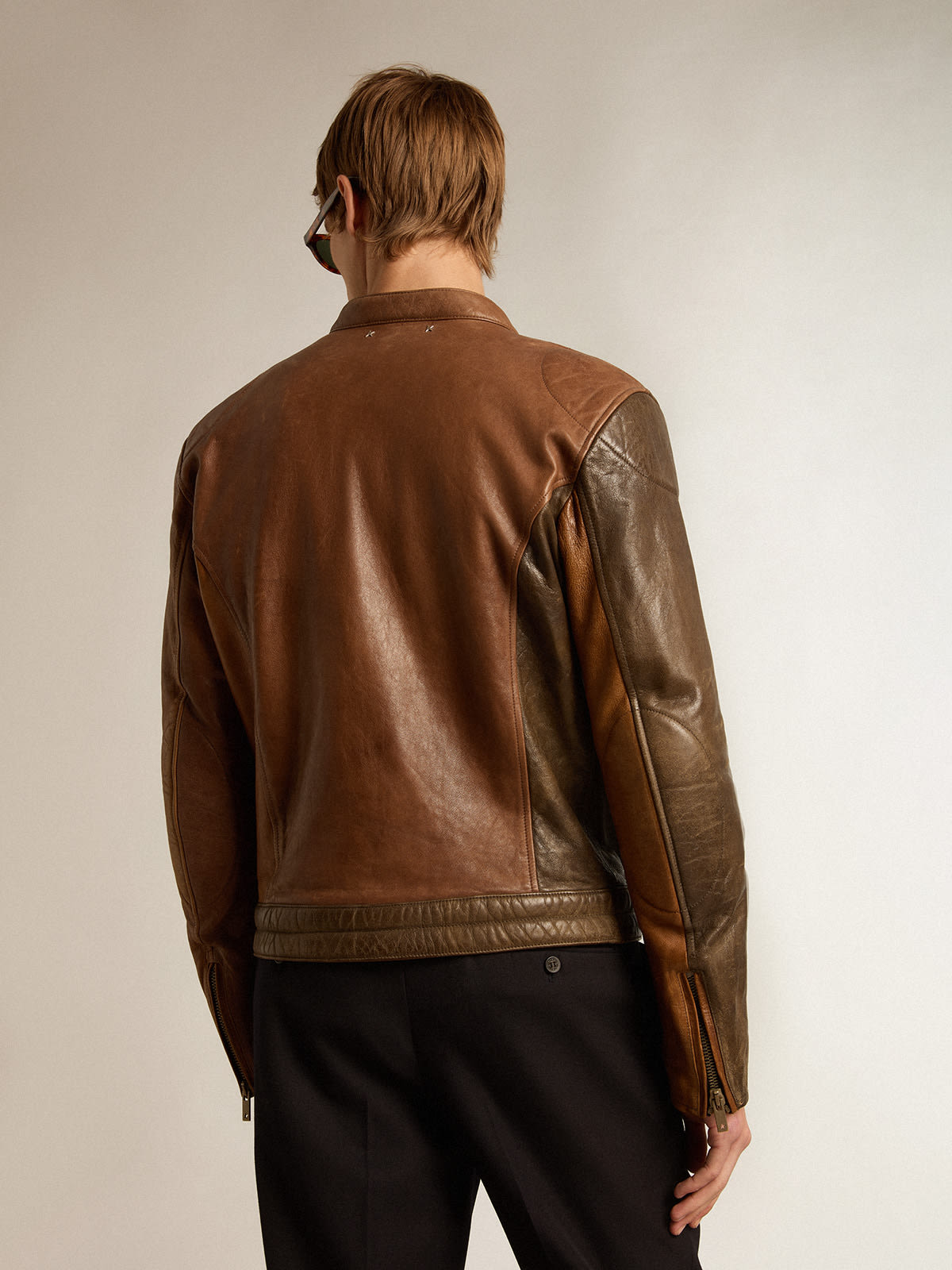 Golden Goose - Biker-inspired brown nappa leather jacket in 