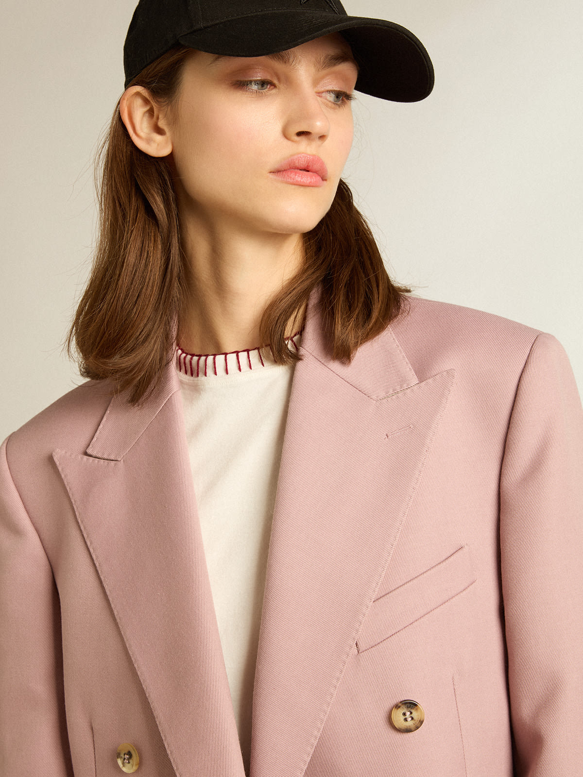 Golden Goose - Double-breasted blazer in pink tailoring fabric in 