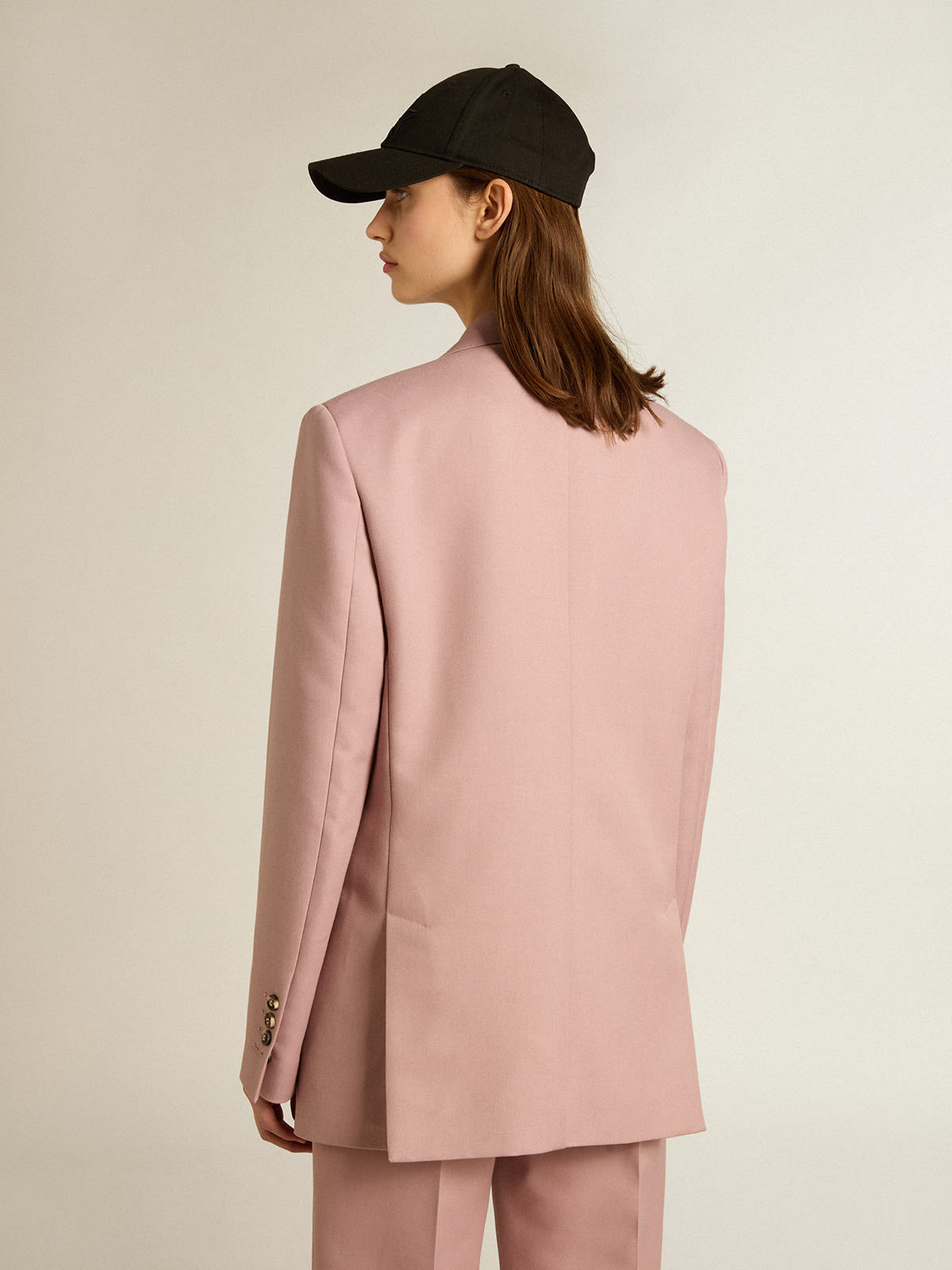 Double-breasted blazer in pink tailoring fabric