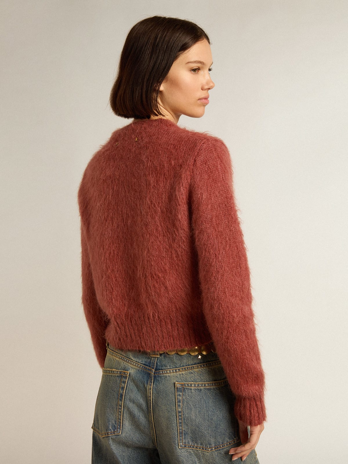 Dark lilac mohair cropped sweater | Golden Goose