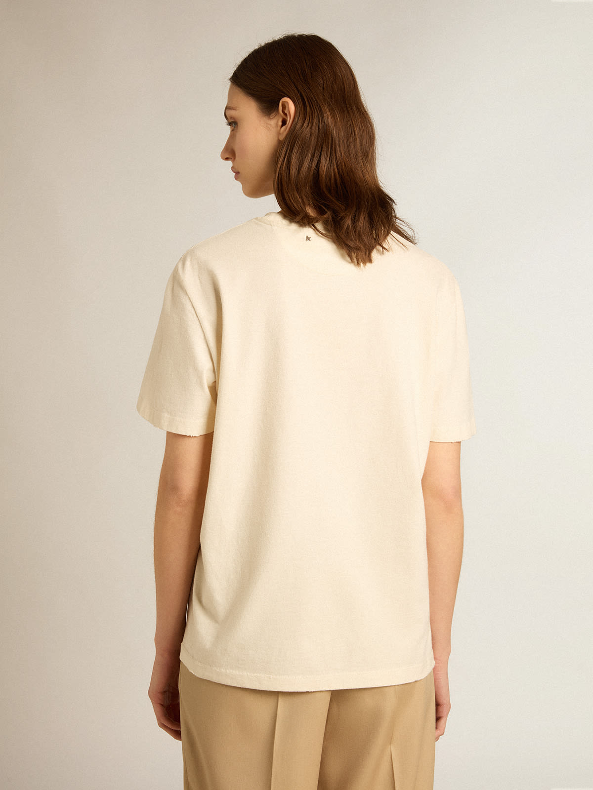 Golden Goose - Aged white cotton T-shirt with seasonal logo in 