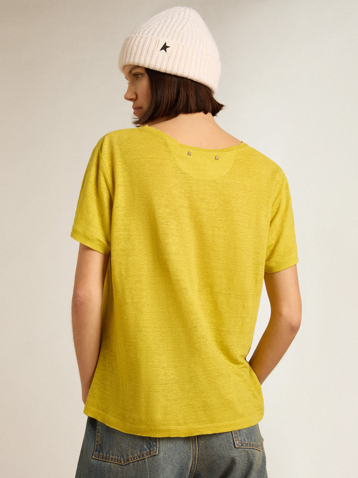 Golden Goose - Women’s T-shirt in maize-yellow linen in 
