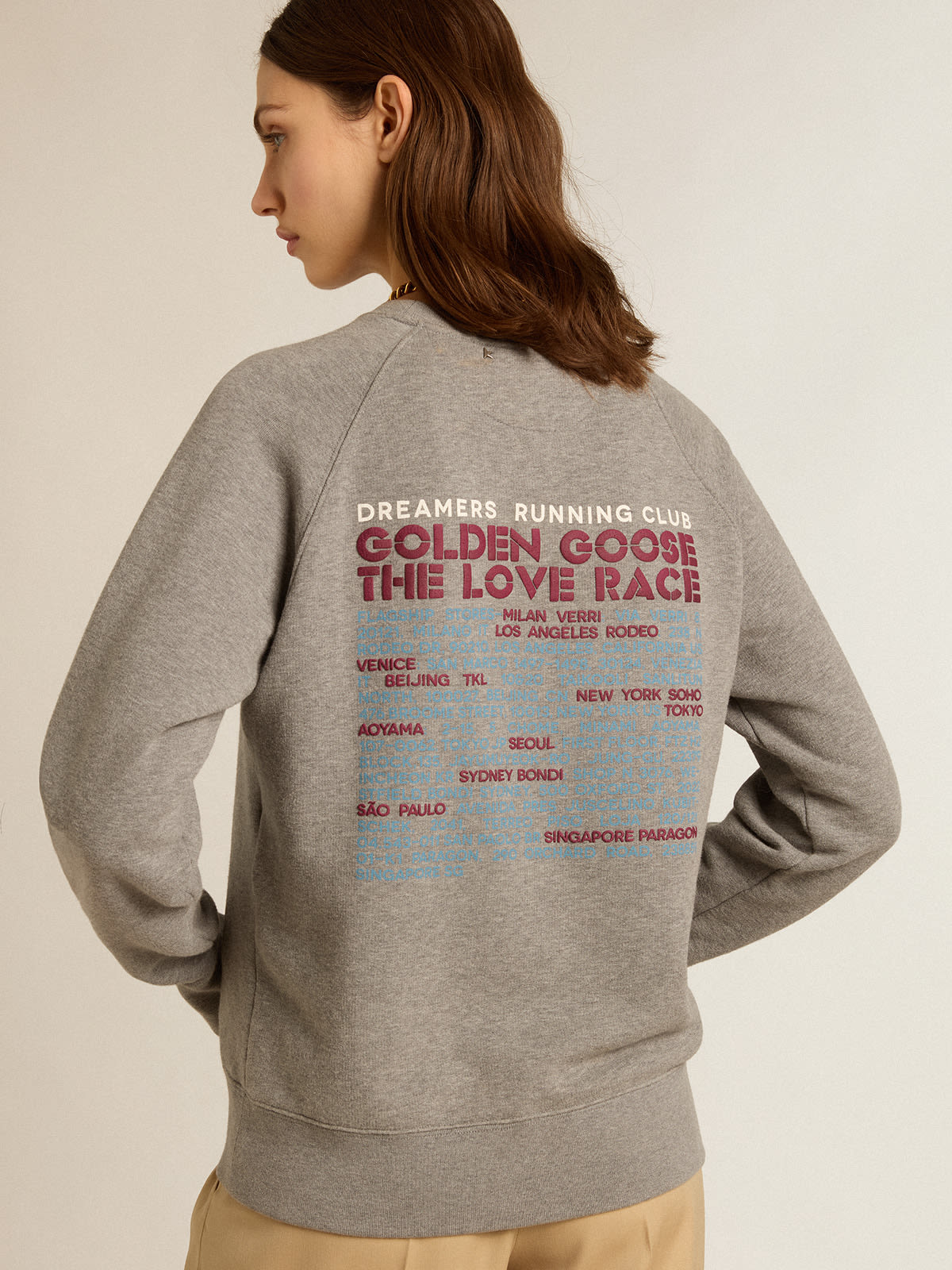 Golden Goose - Gray melange cotton sweatshirt with manifesto on the back in 