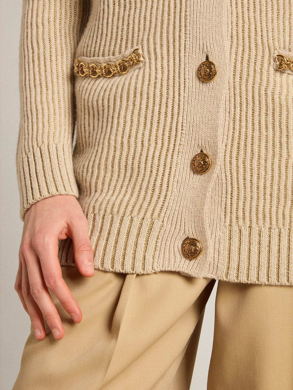Golden Goose - Cardigan in misto lana con trama punto costa inglese in 