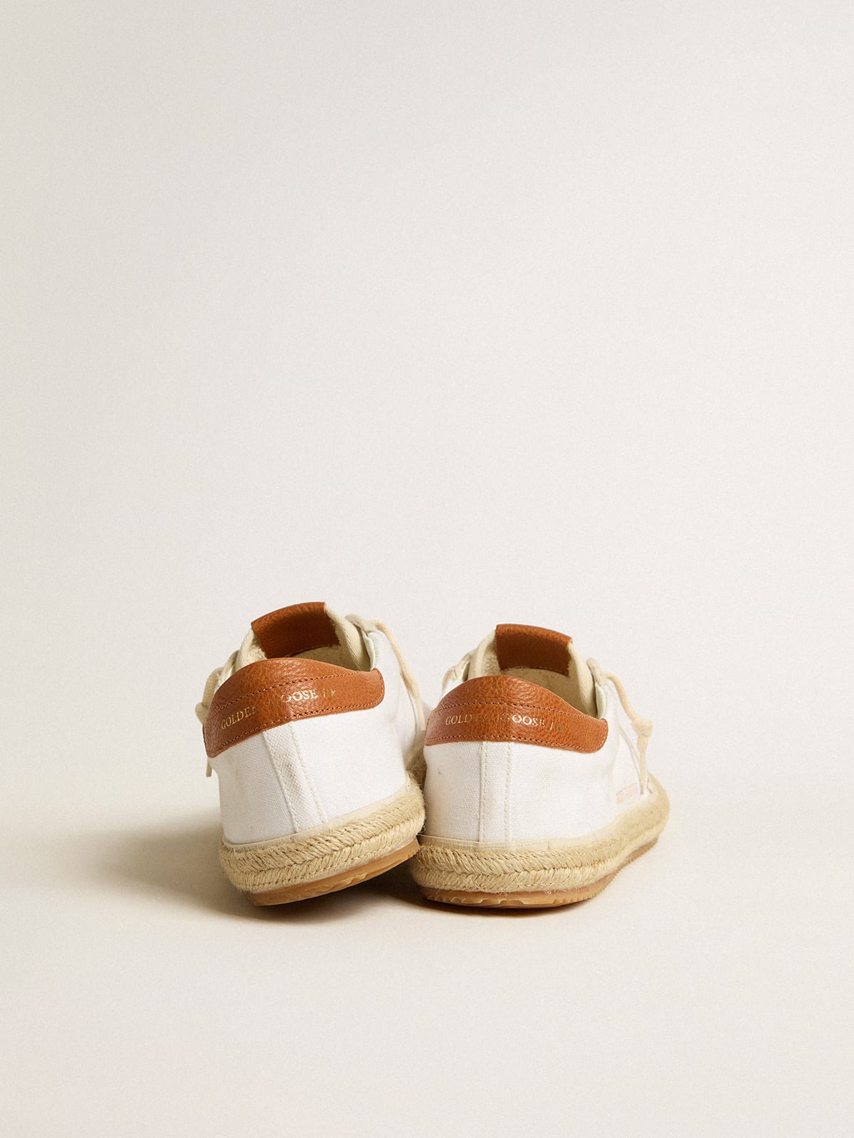 Golden Goose - Women’s Super-Star LTD in canvas with white leather star and raffia toe in 