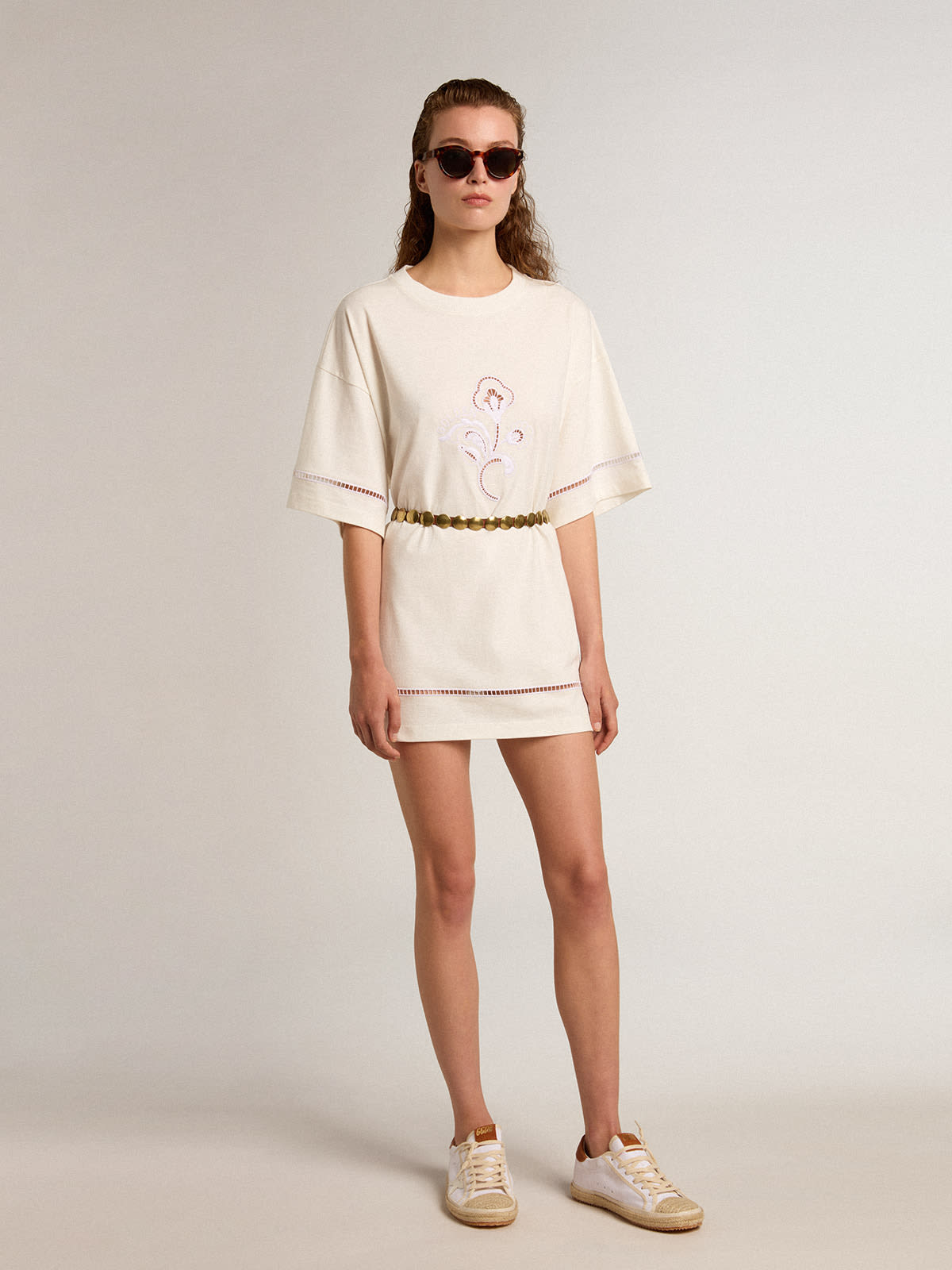 Golden Goose - White cotton T-shirt dress with belt in 