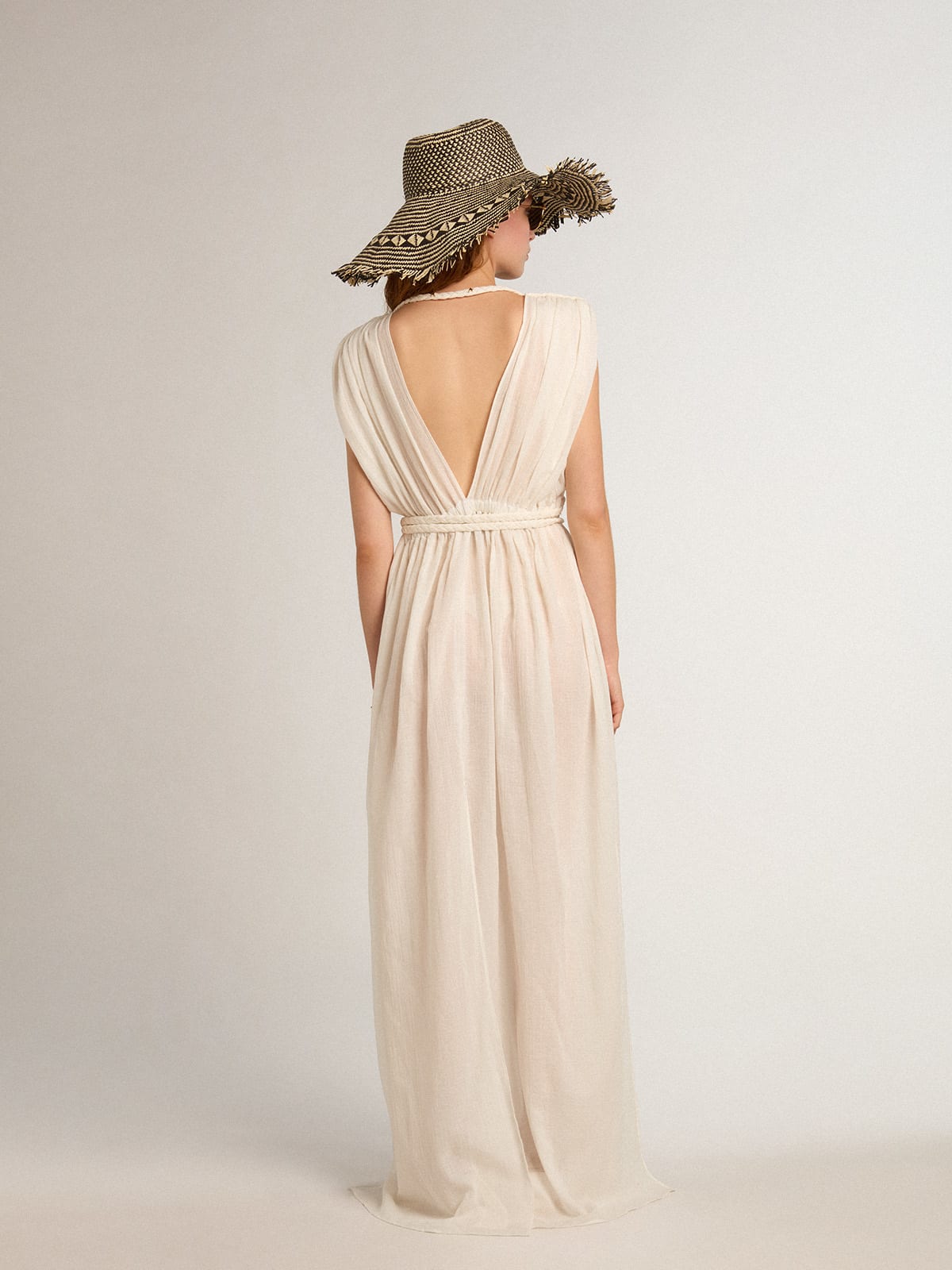 Golden Goose - Kaftan dress in aged white jacquard cotton in 