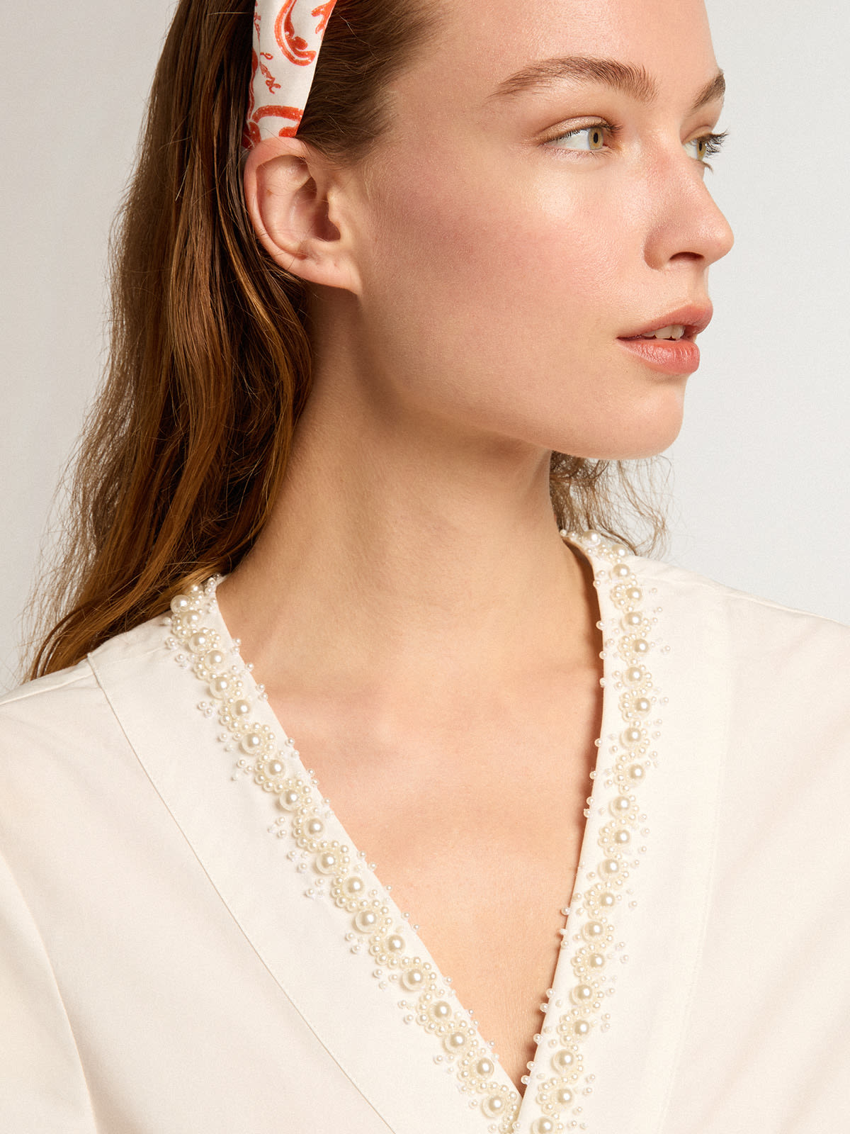 Cotton crop top with beading | Golden Goose