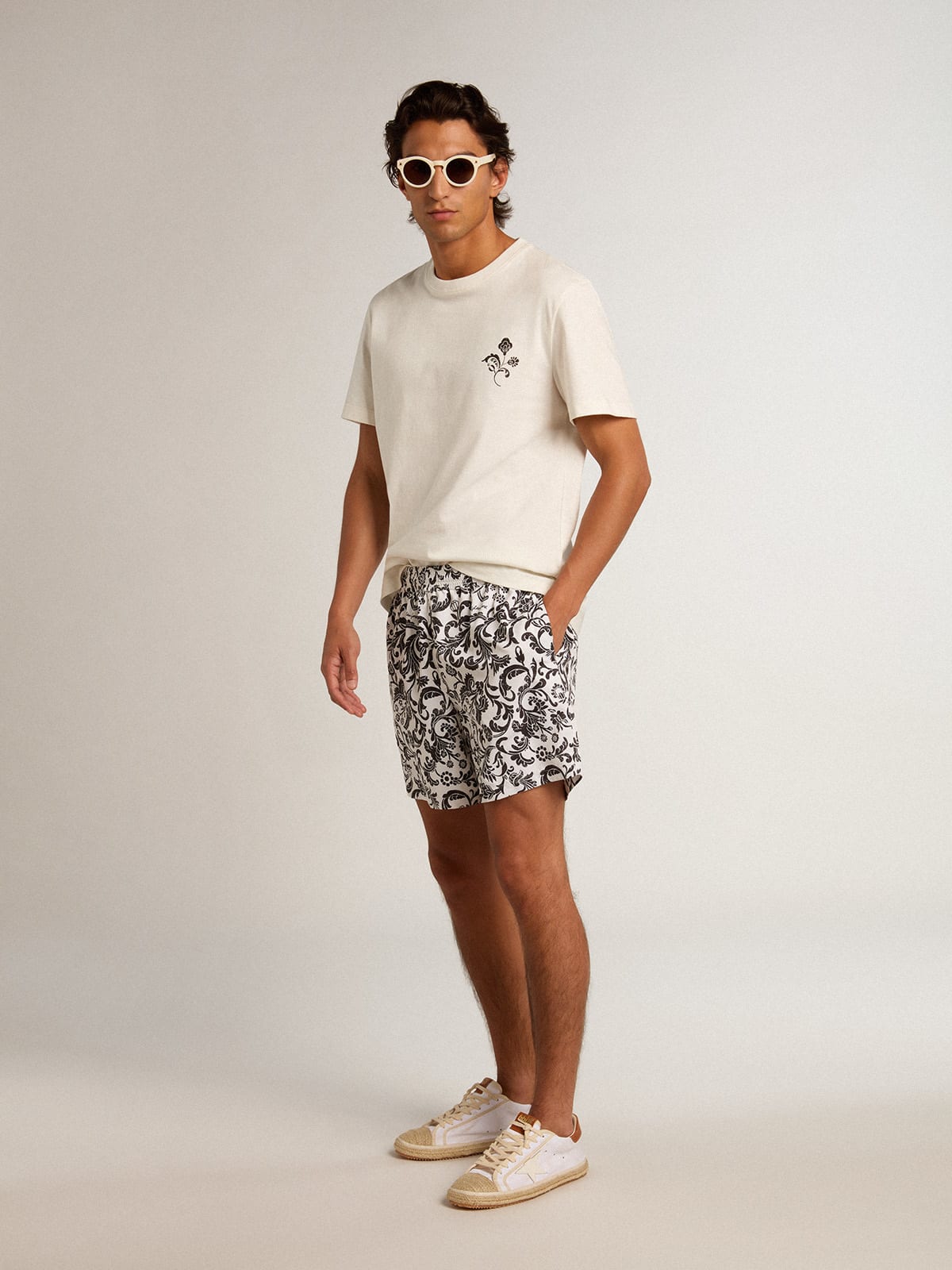 Golden Goose - Swim shorts with all-over black and white print in 