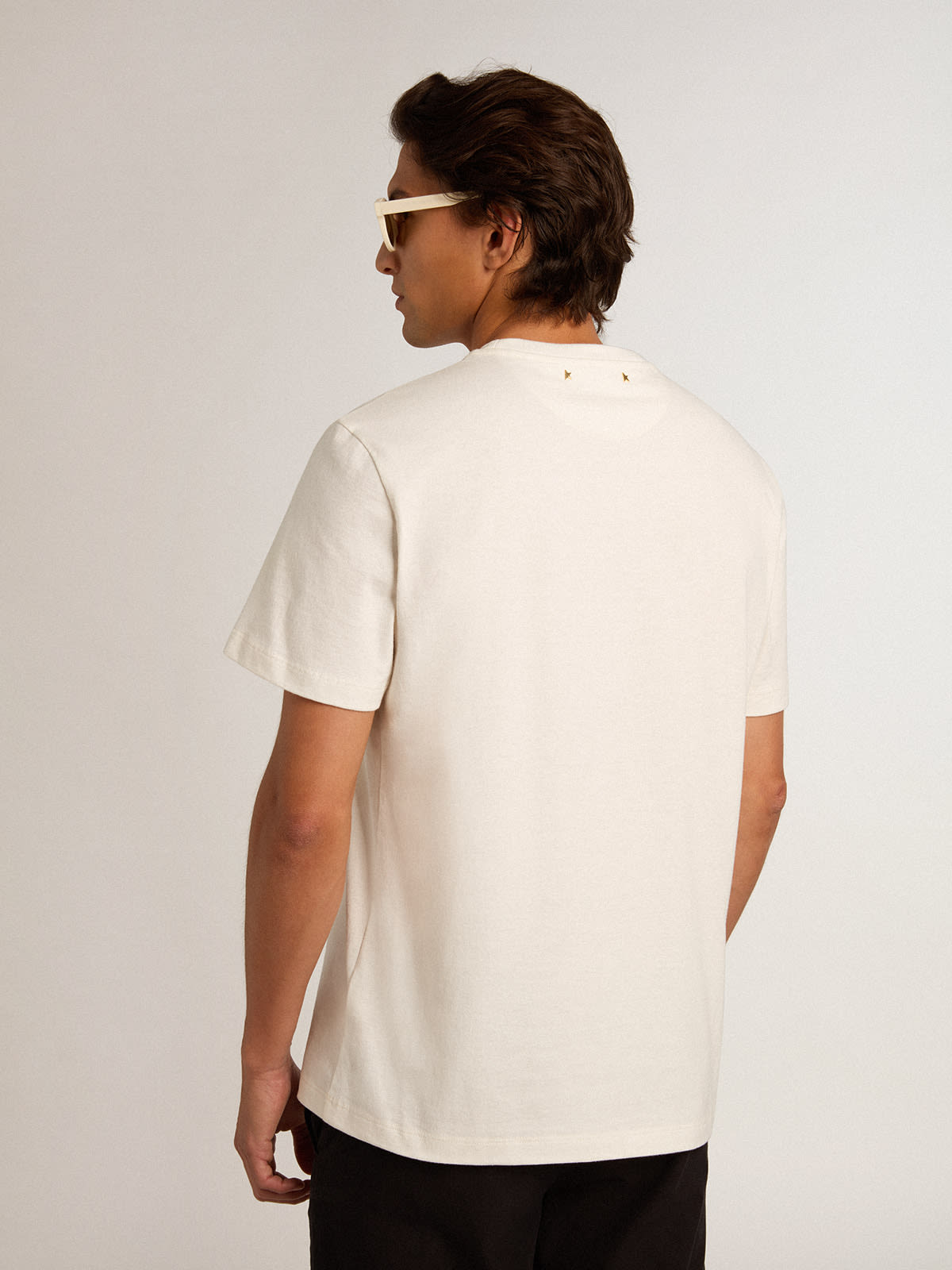 White cotton T-shirt with flower print on the front | Golden Goose