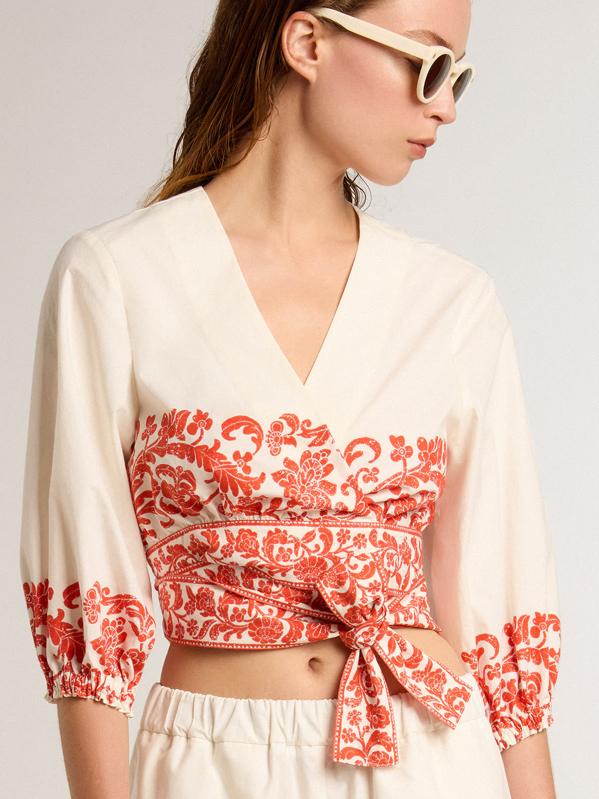 Cotton crop top with seasonal print | Golden Goose